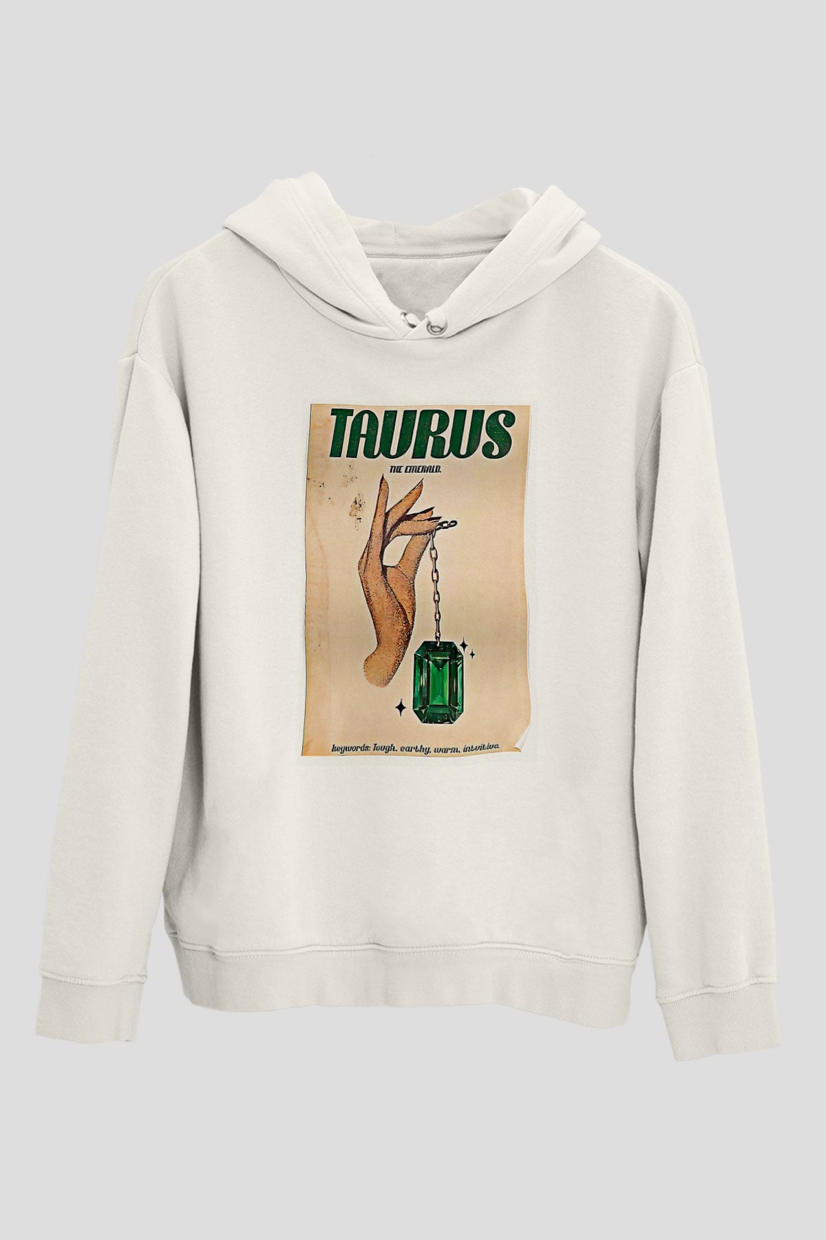 Boğa Burcu Baskılı Beyaz Unisex Hoodie