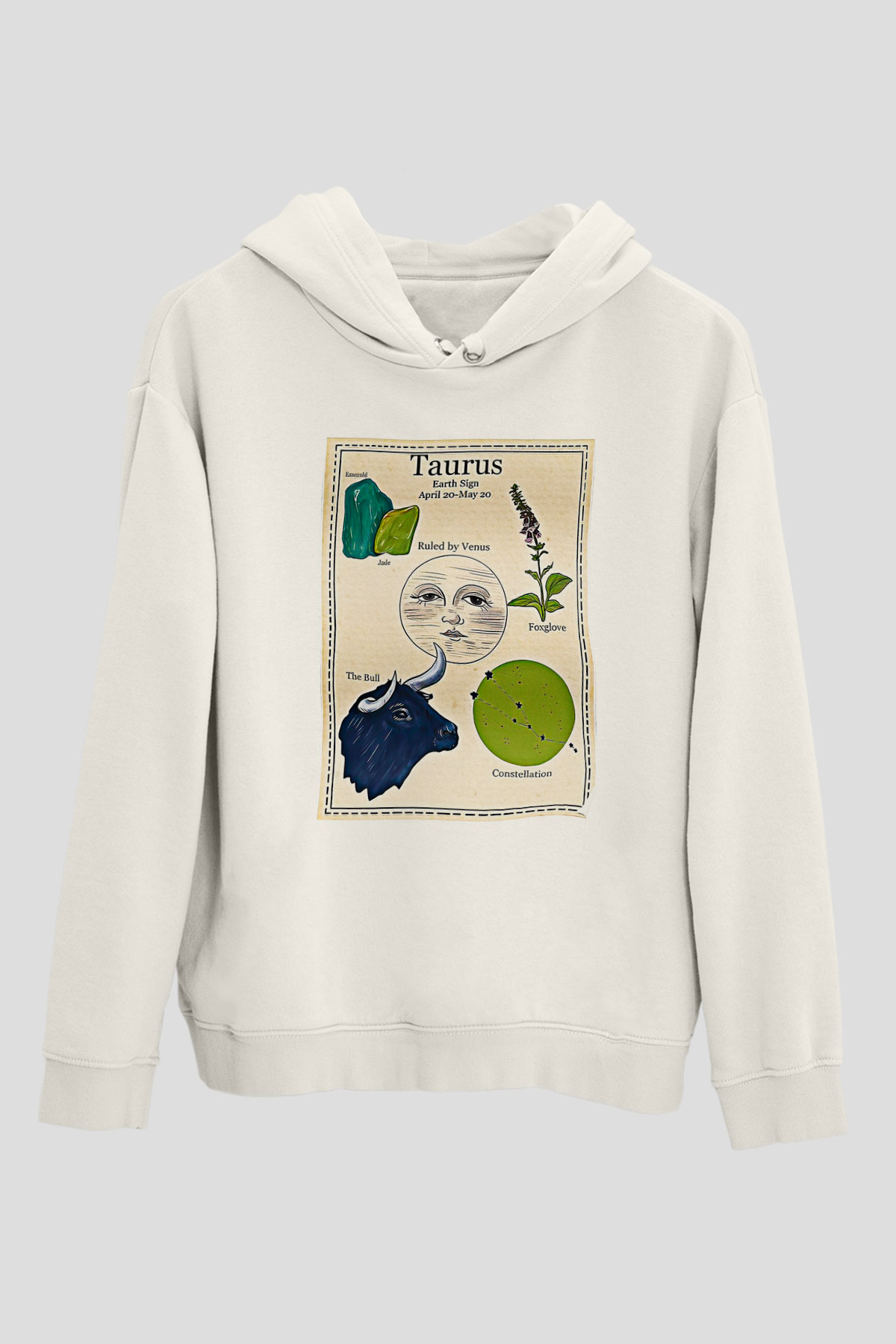 Boğa Burcu Baskılı Beyaz Unisex Hoodie