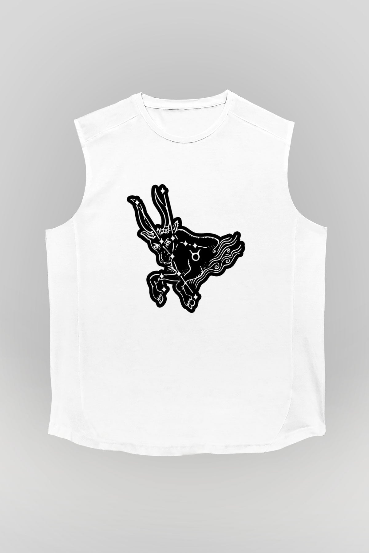 Boğa Burcu Baskılı Beyaz Unisex Kolsuz Tişört - Tshirt
