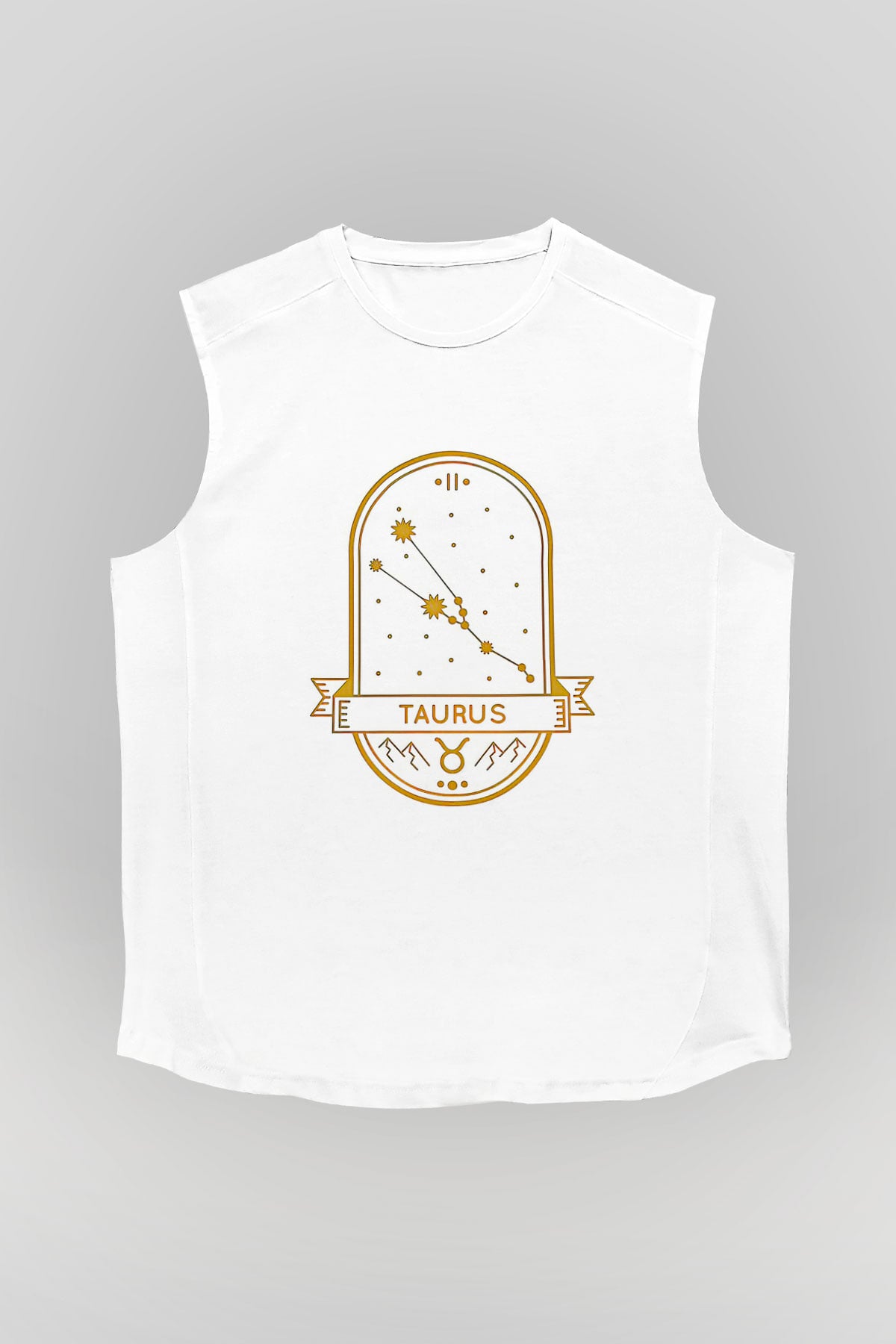 Boğa Burcu Baskılı Beyaz Unisex Kolsuz Tişört - Tshirt