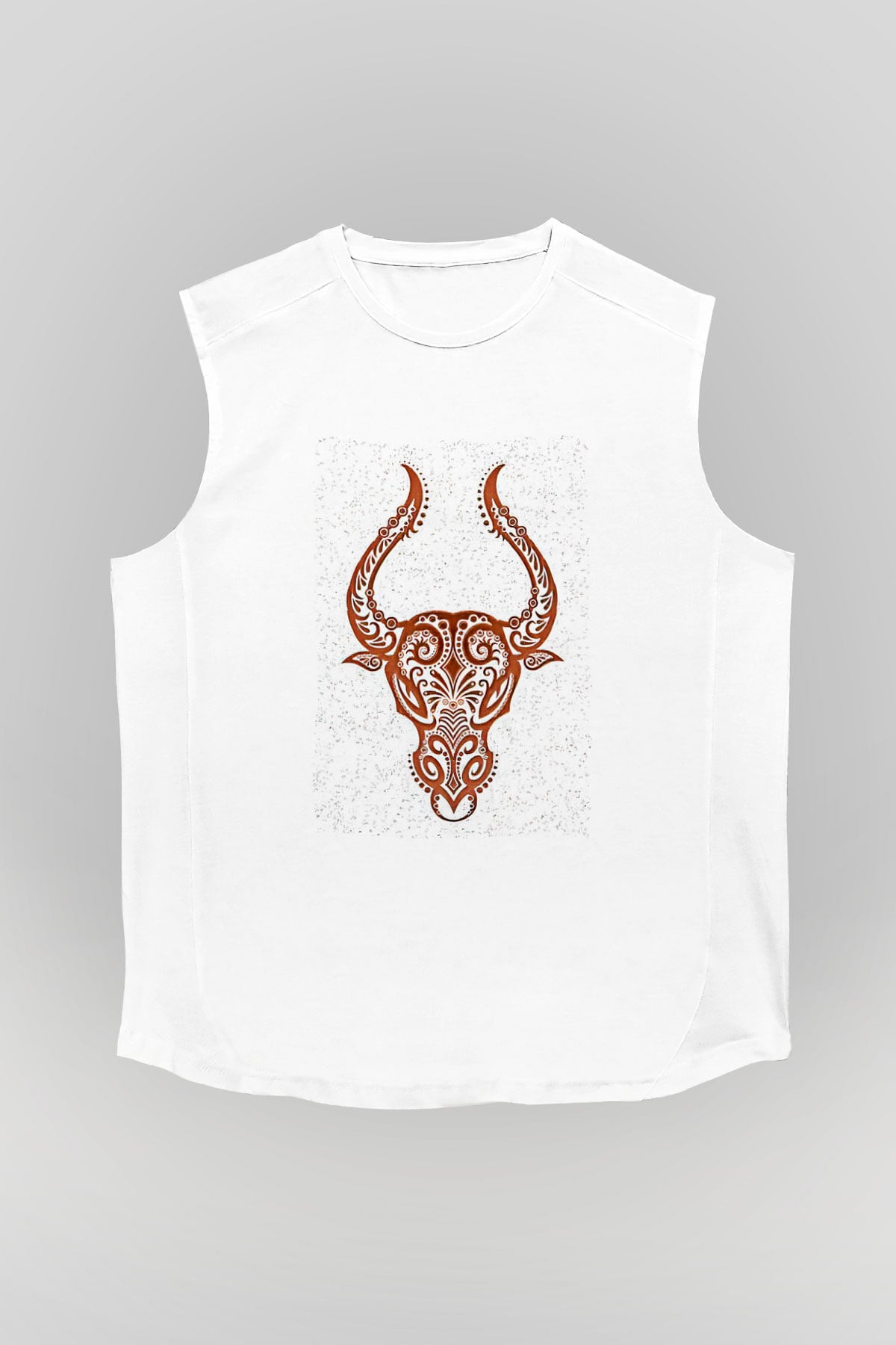 Boğa Burcu Baskılı Beyaz Unisex Kolsuz Tişört - Tshirt