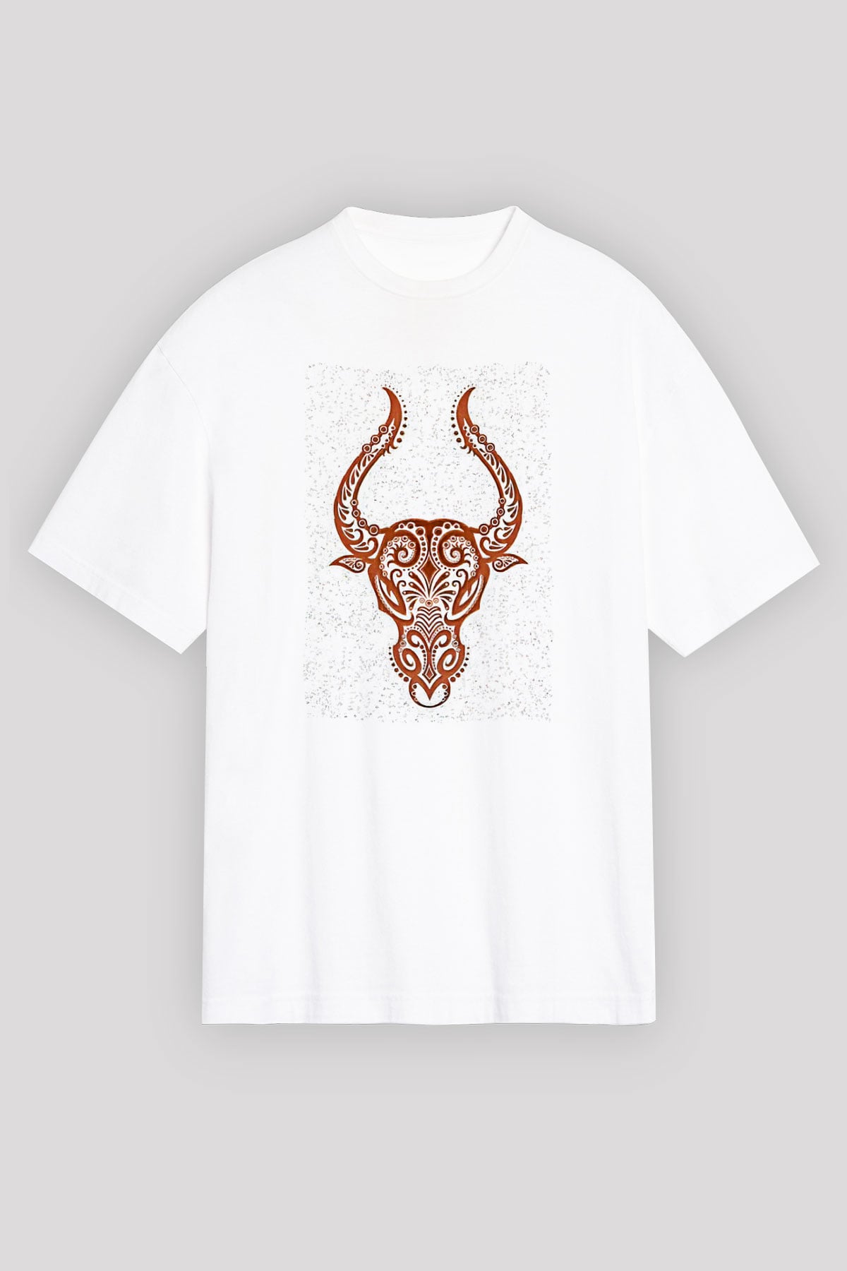 Boğa Burcu Baskılı Beyaz Unisex Oversize Tişört - Tshirt