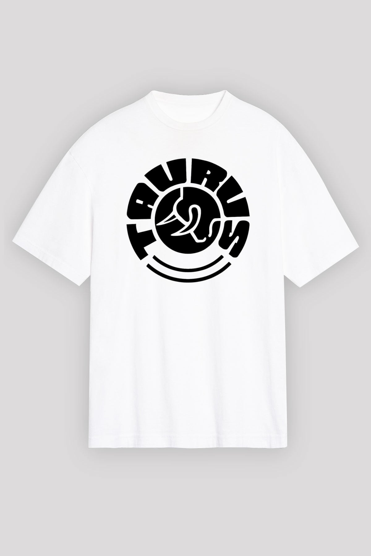Boğa Burcu Baskılı Beyaz Unisex Oversize Tişört - Tshirt
