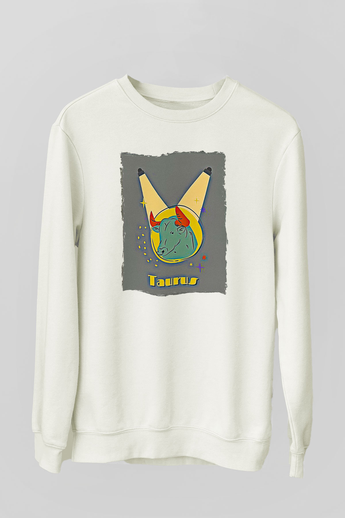 Boğa Burcu Baskılı Beyaz Unisex Sweatshirt
