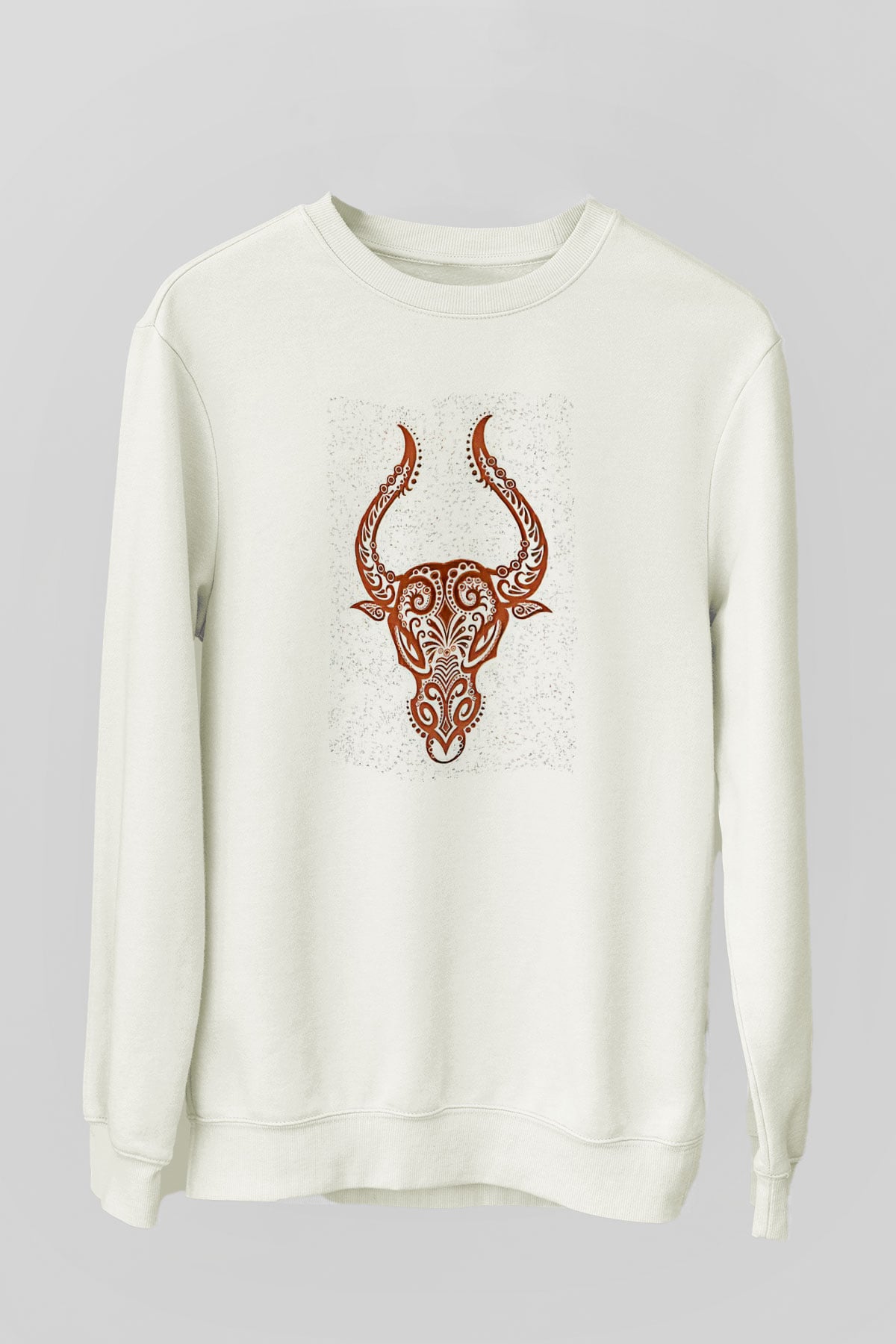 Boğa Burcu Baskılı Beyaz Unisex Sweatshirt