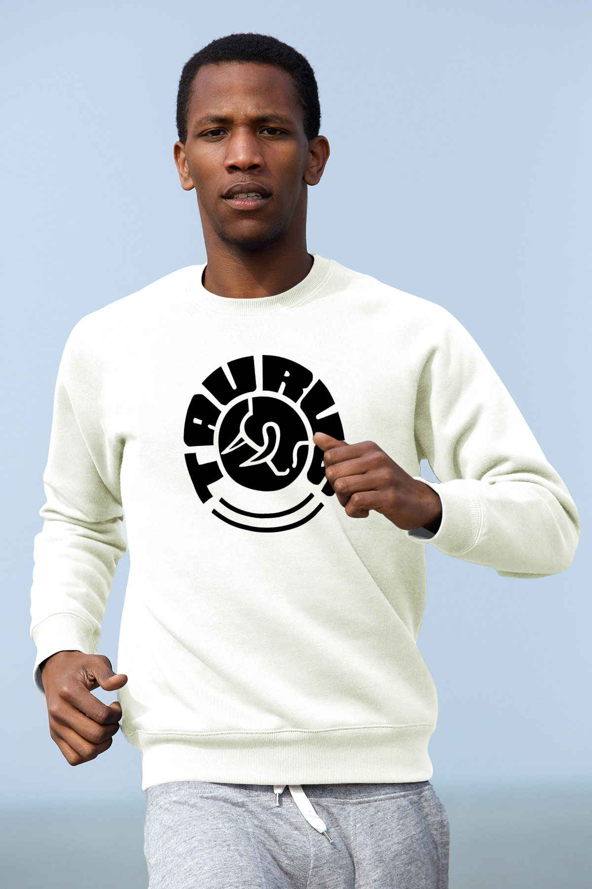 Boğa Burcu Baskılı Beyaz Unisex Sweatshirt