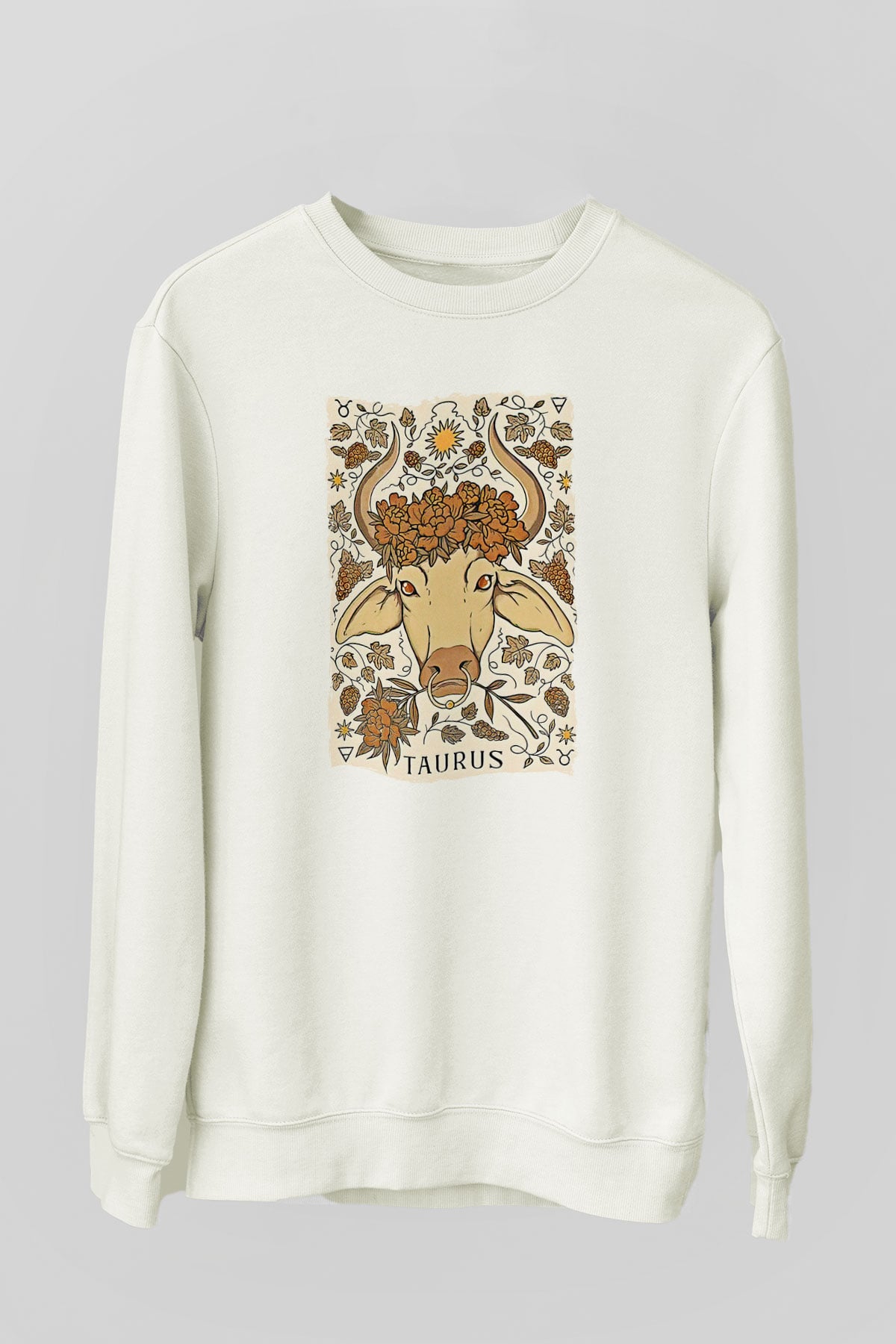 Boğa Burcu Baskılı Beyaz Unisex Sweatshirt