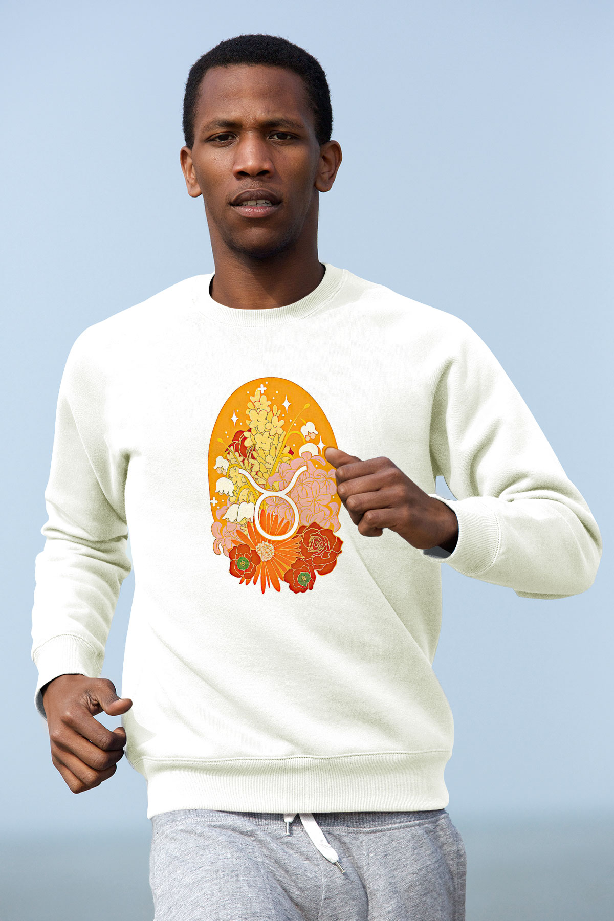 Boğa Burcu Baskılı Beyaz Unisex Sweatshirt
