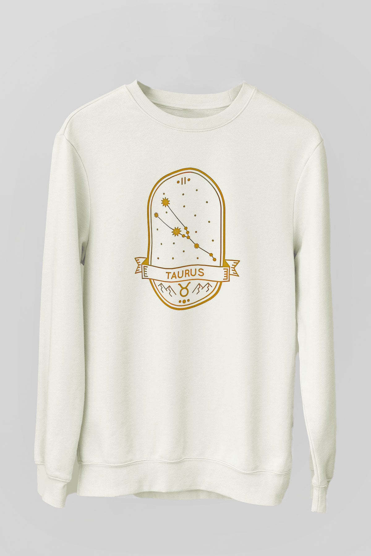 Boğa Burcu Baskılı Beyaz Unisex Sweatshirt