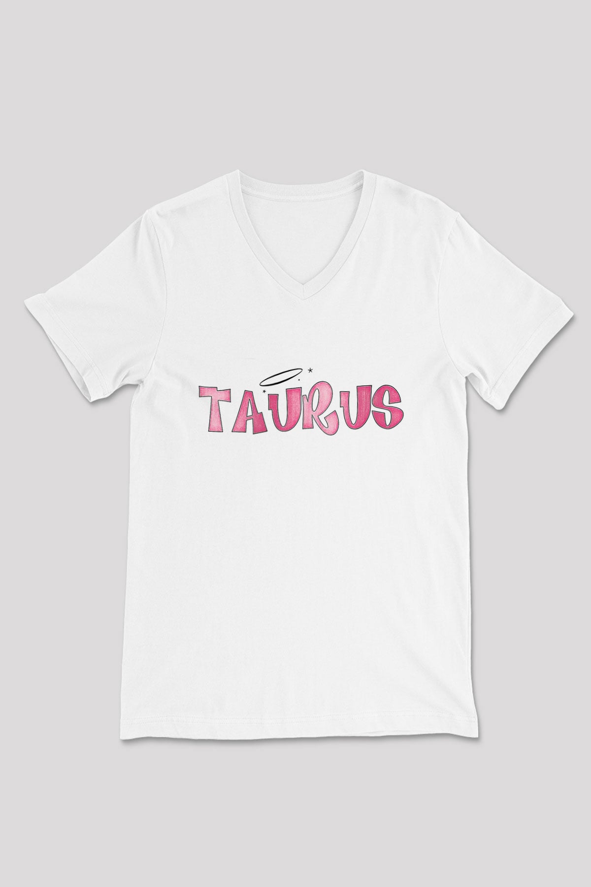 Boğa Burcu Baskılı Beyaz Unisex V Yaka Tişört - Tshirt