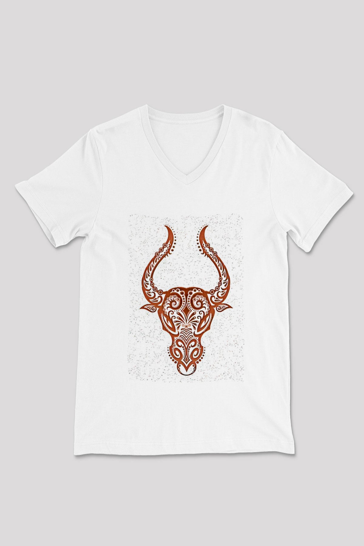 Boğa Burcu Baskılı Beyaz Unisex V Yaka Tişört - Tshirt