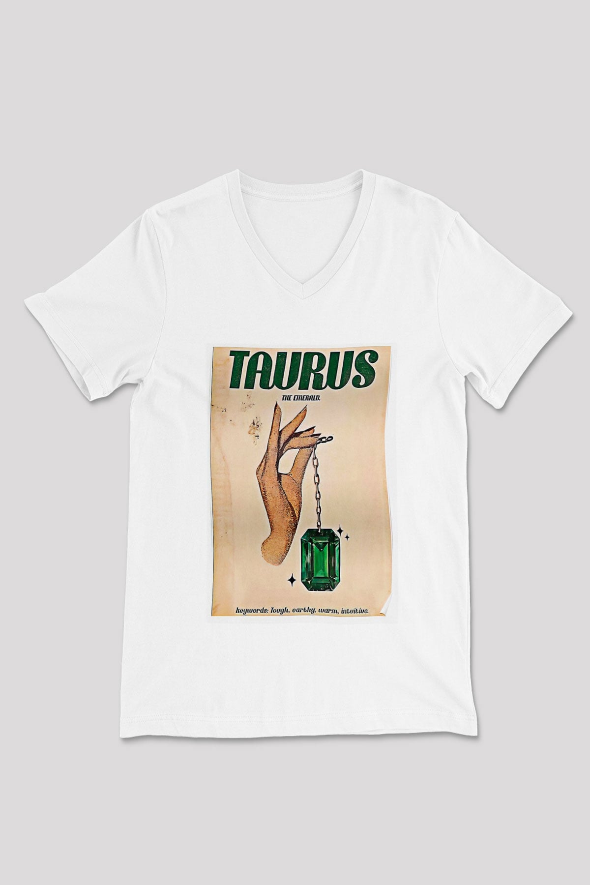 Boğa Burcu Baskılı Beyaz Unisex V Yaka Tişört - Tshirt