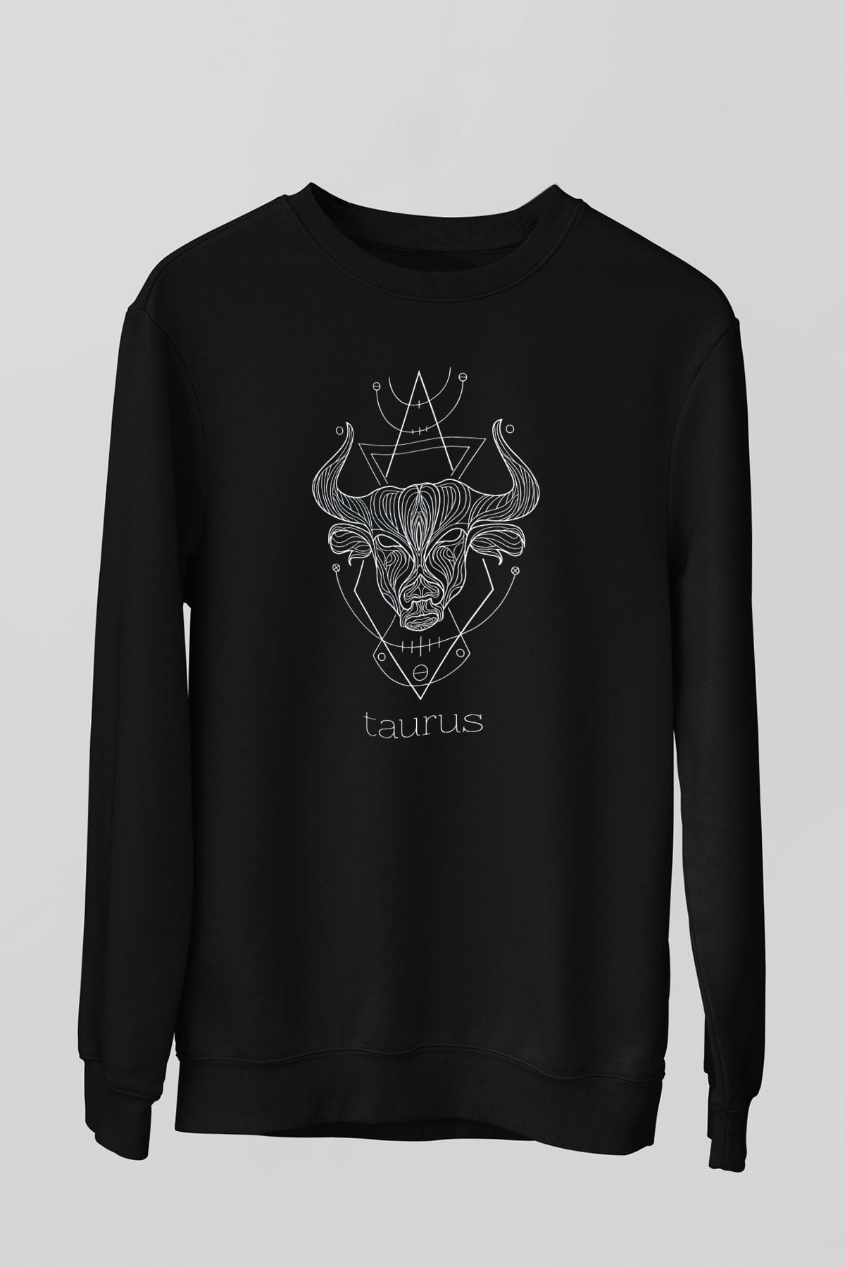 Boğa Burcu Baskılı Unisex Siyah Sweatshirt