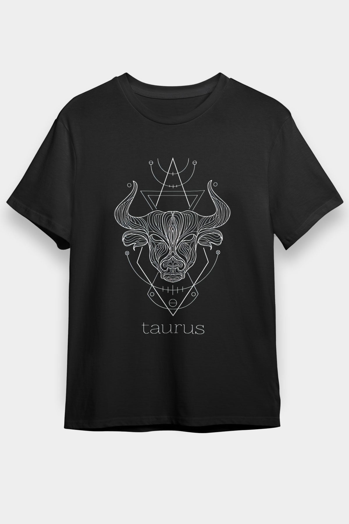 Boğa Burcu Baskılı Unisex Siyah Tişört - Tshirt