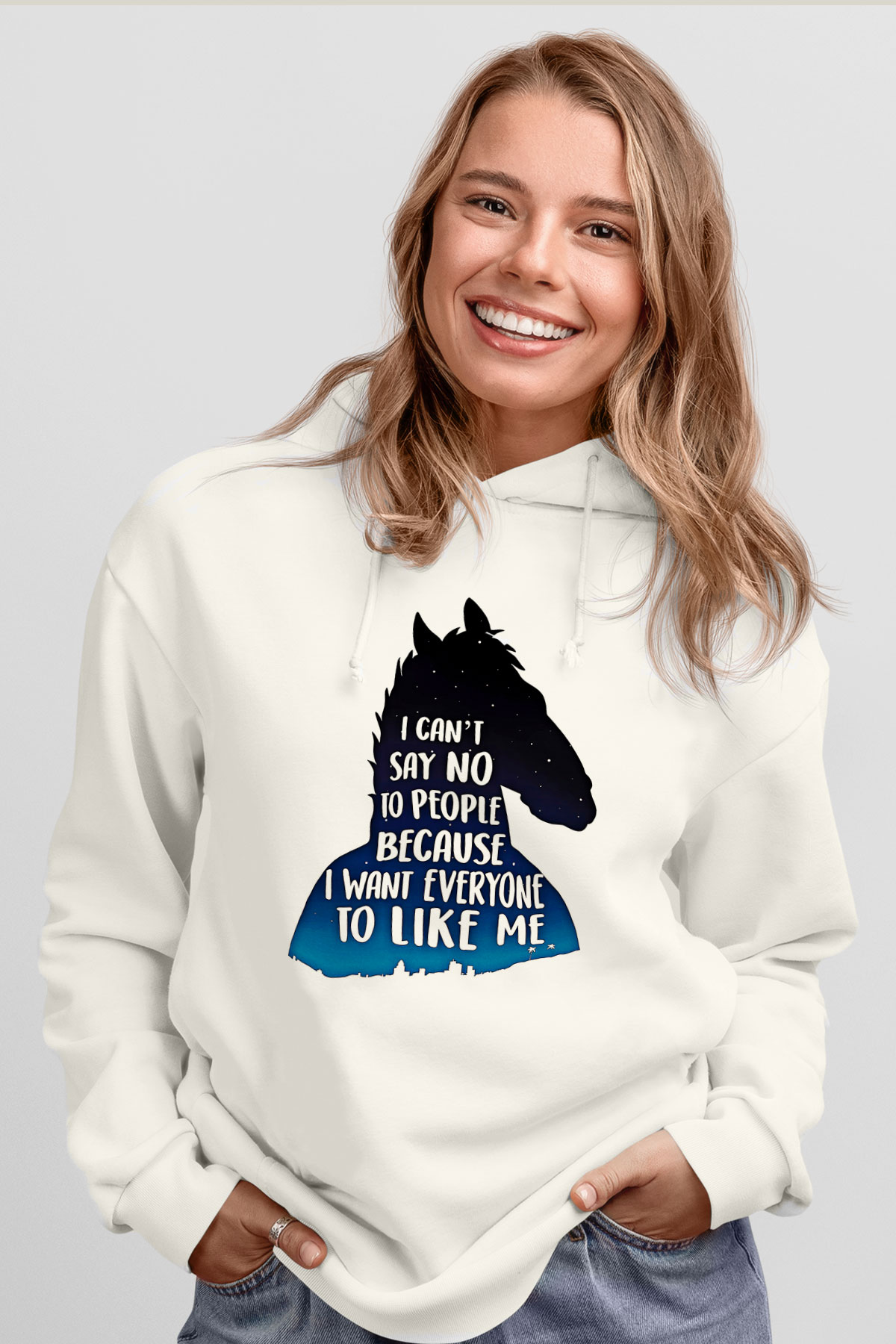 Bojack Horseman Baskılı Beyaz Unisex Hoodie