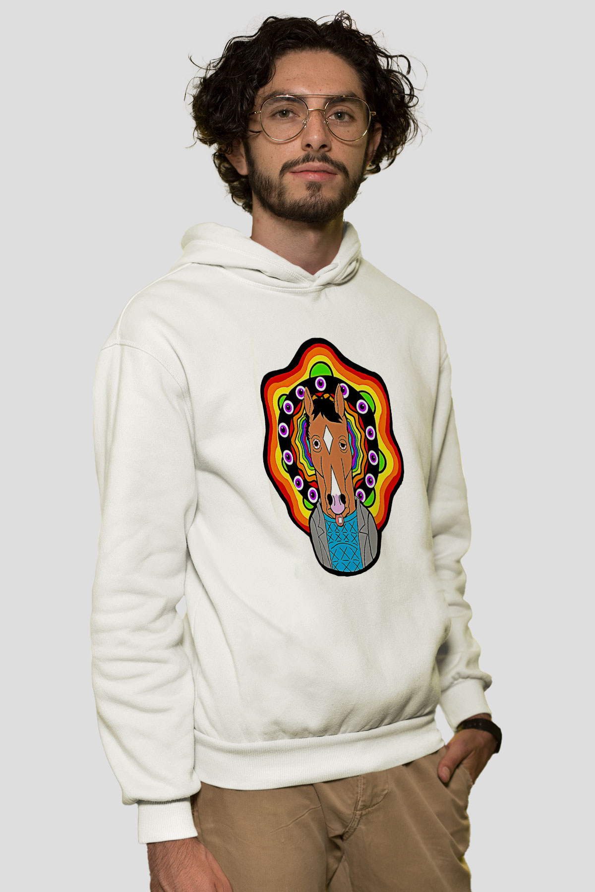 Bojack Horseman Baskılı Beyaz Unisex Hoodie