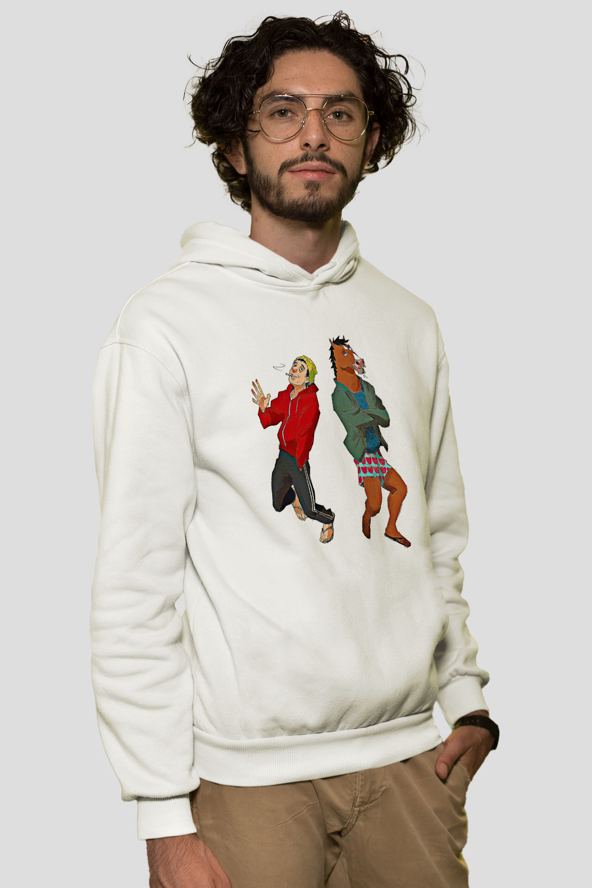Bojack Horseman Baskılı Beyaz Unisex Hoodie