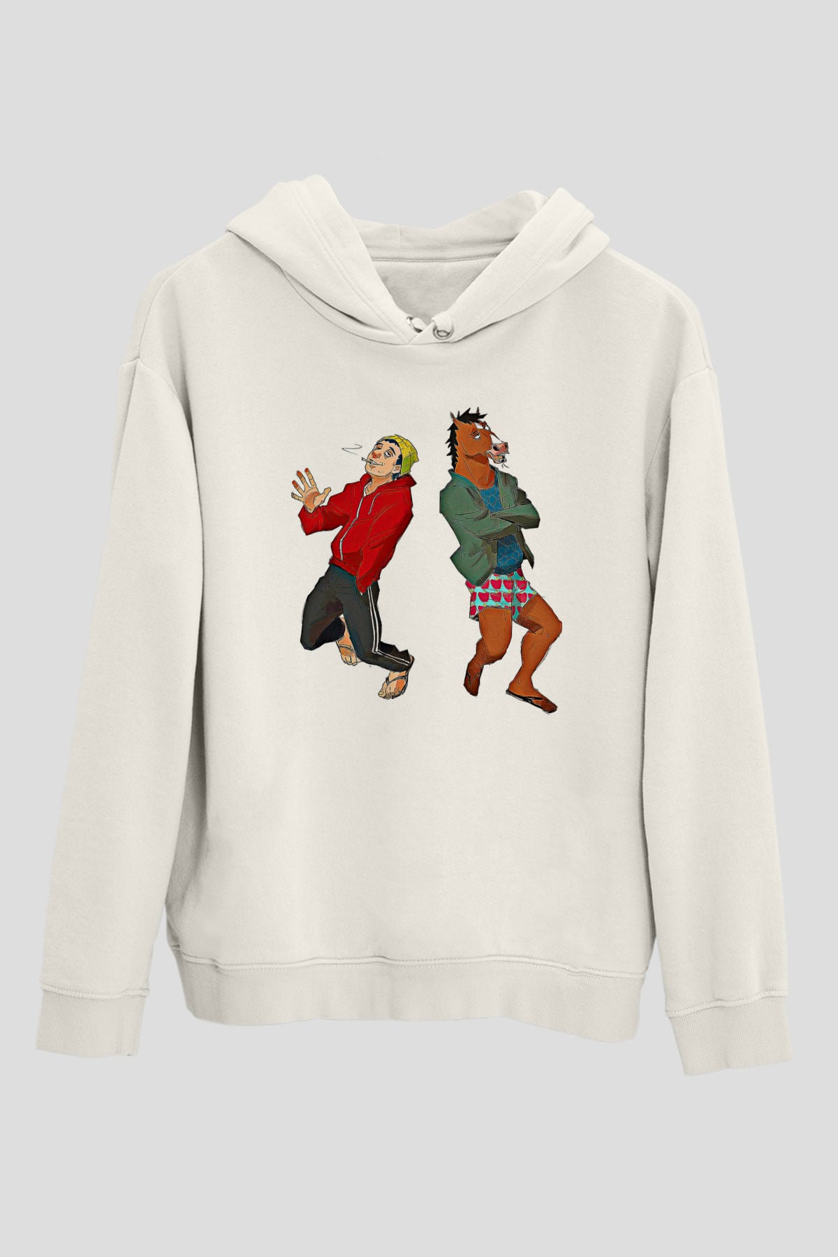 Bojack Horseman Baskılı Beyaz Unisex Hoodie
