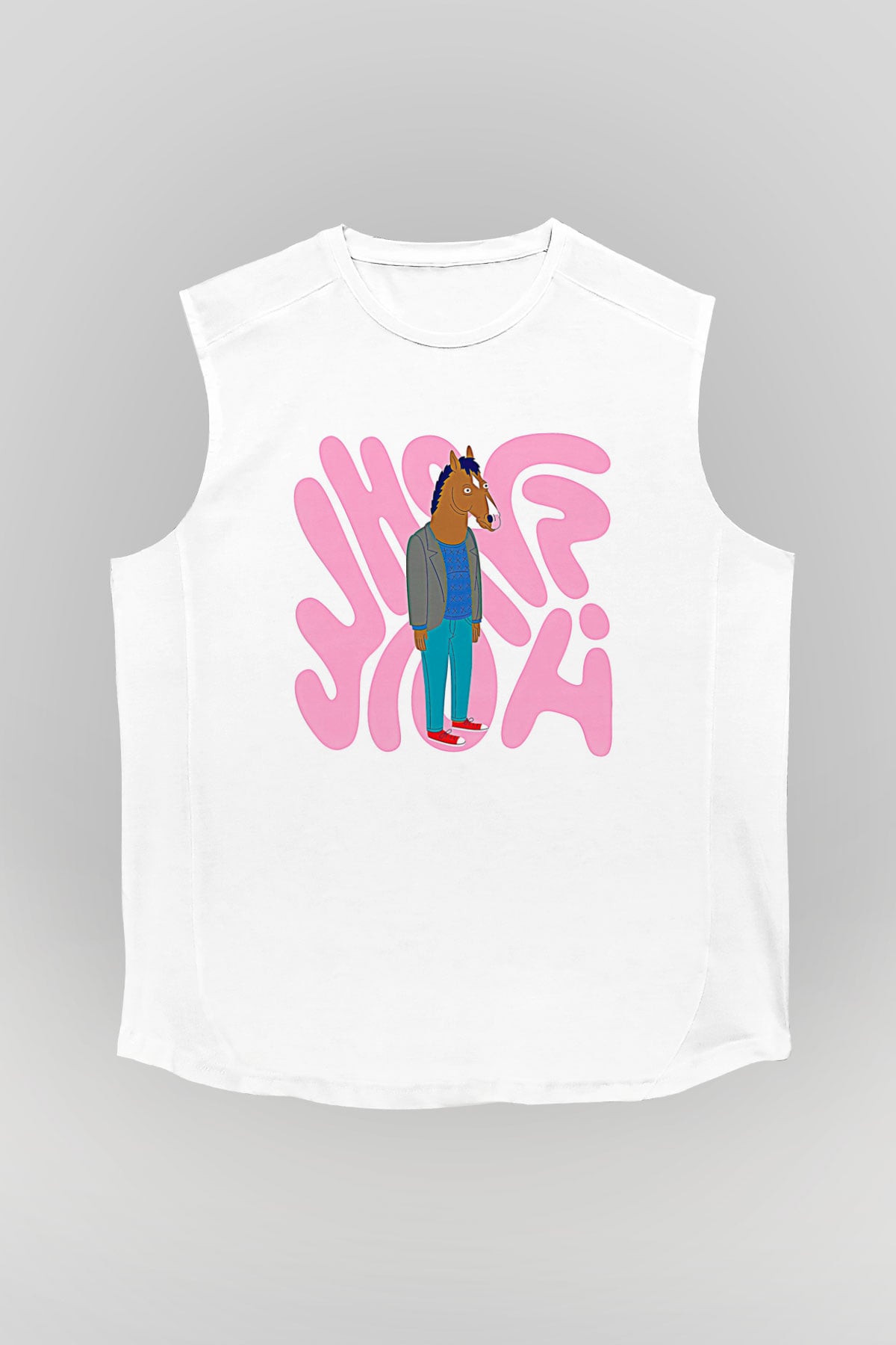 Bojack Horseman Baskılı Beyaz Unisex Kolsuz Tişört - Tshirt