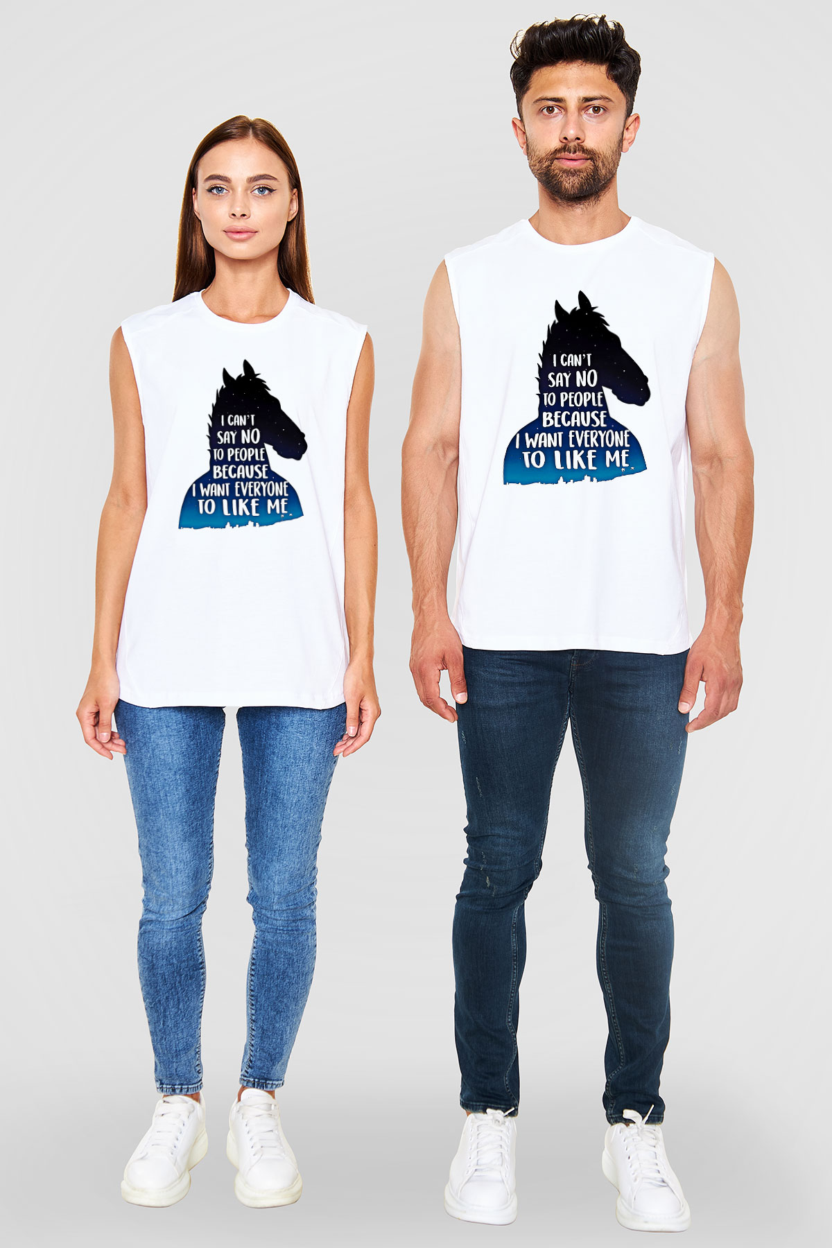 Bojack Horseman Baskılı Beyaz Unisex Kolsuz Tişört - Tshirt
