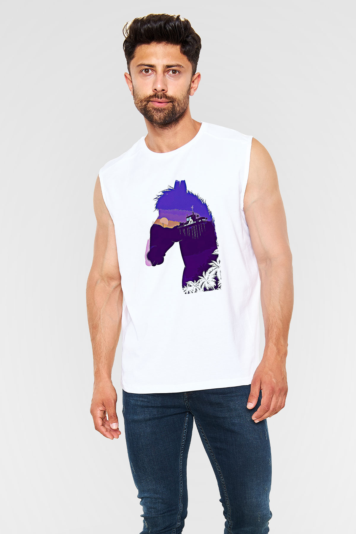 Bojack Horseman Baskılı Beyaz Unisex Kolsuz Tişört - Tshirt
