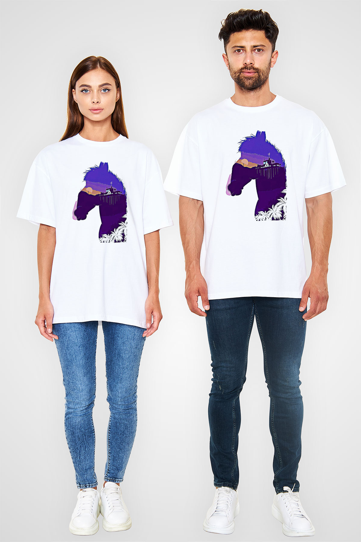 Bojack Horseman Baskılı Beyaz Unisex Oversize Tişört - Tshirt