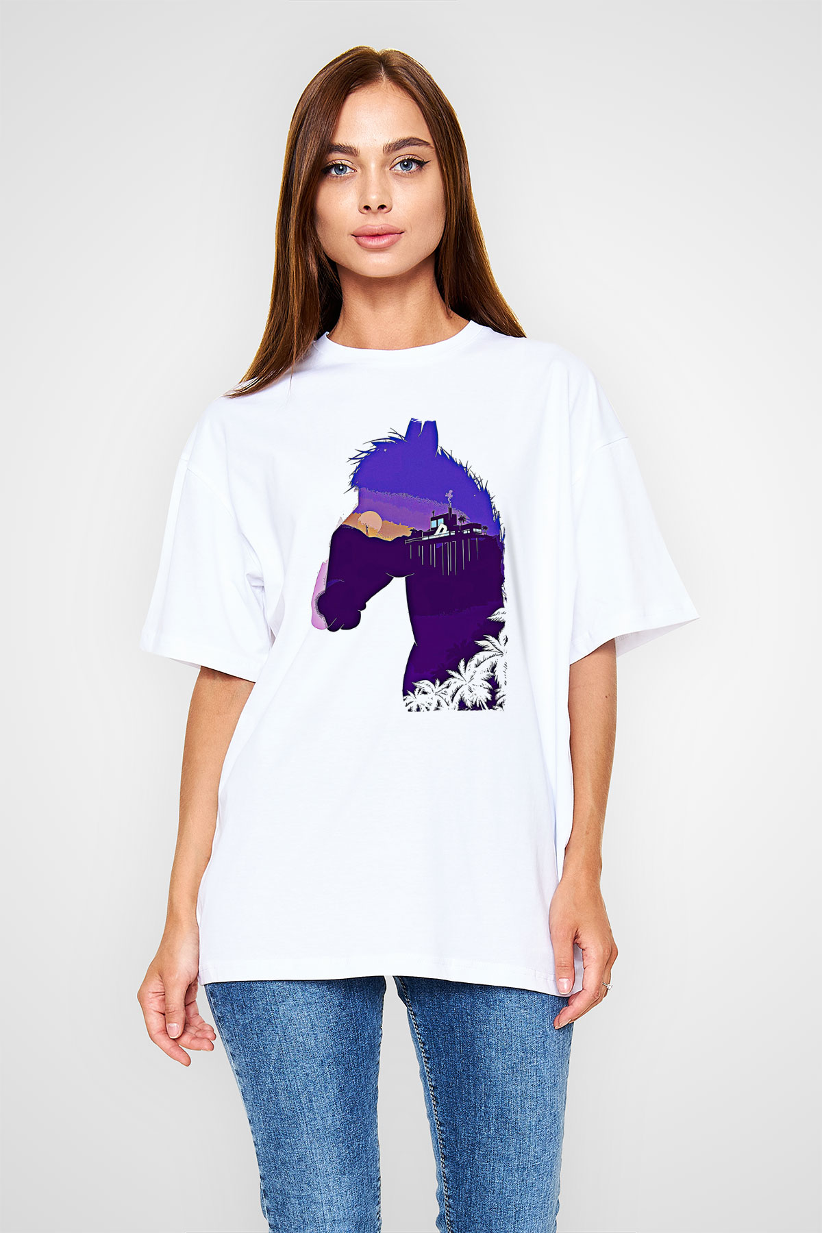 Bojack Horseman Baskılı Beyaz Unisex Oversize Tişört - Tshirt