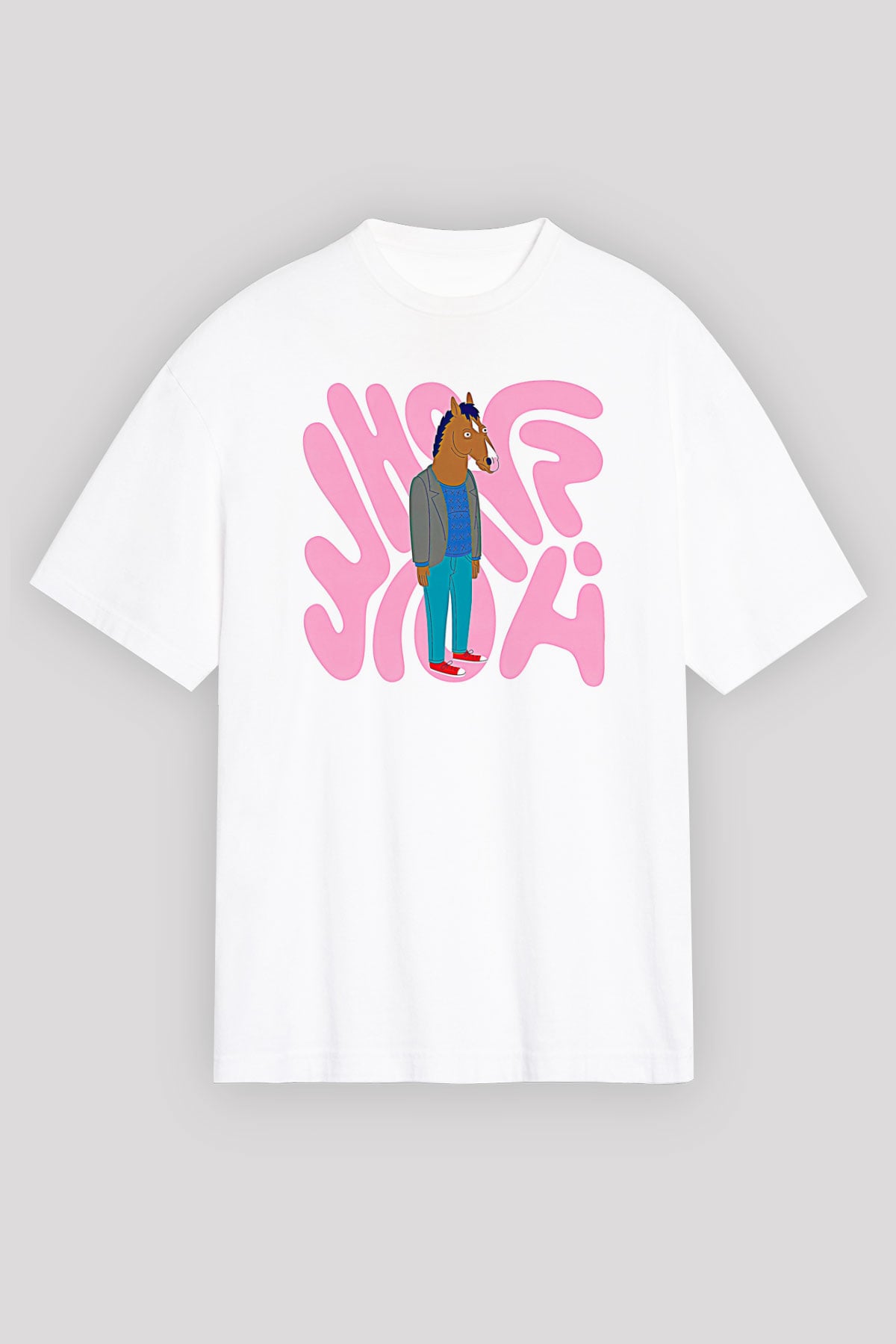 Bojack Horseman Baskılı Beyaz Unisex Oversize Tişört - Tshirt
