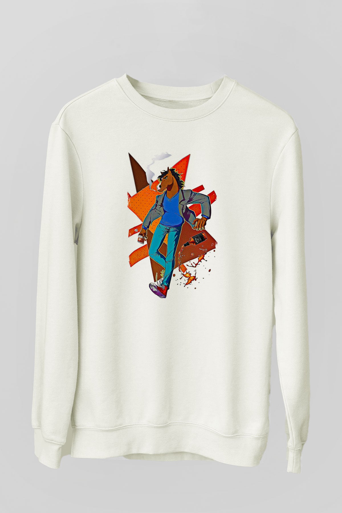 Bojack Horseman Baskılı Beyaz Unisex Sweatshirt