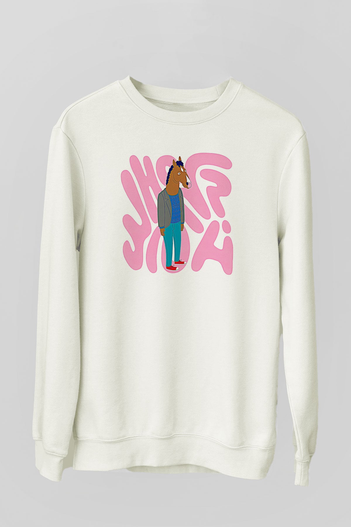 Bojack Horseman Baskılı Beyaz Unisex Sweatshirt