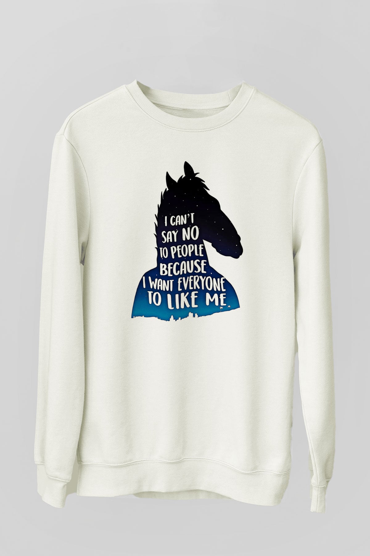 Bojack Horseman Baskılı Beyaz Unisex Sweatshirt