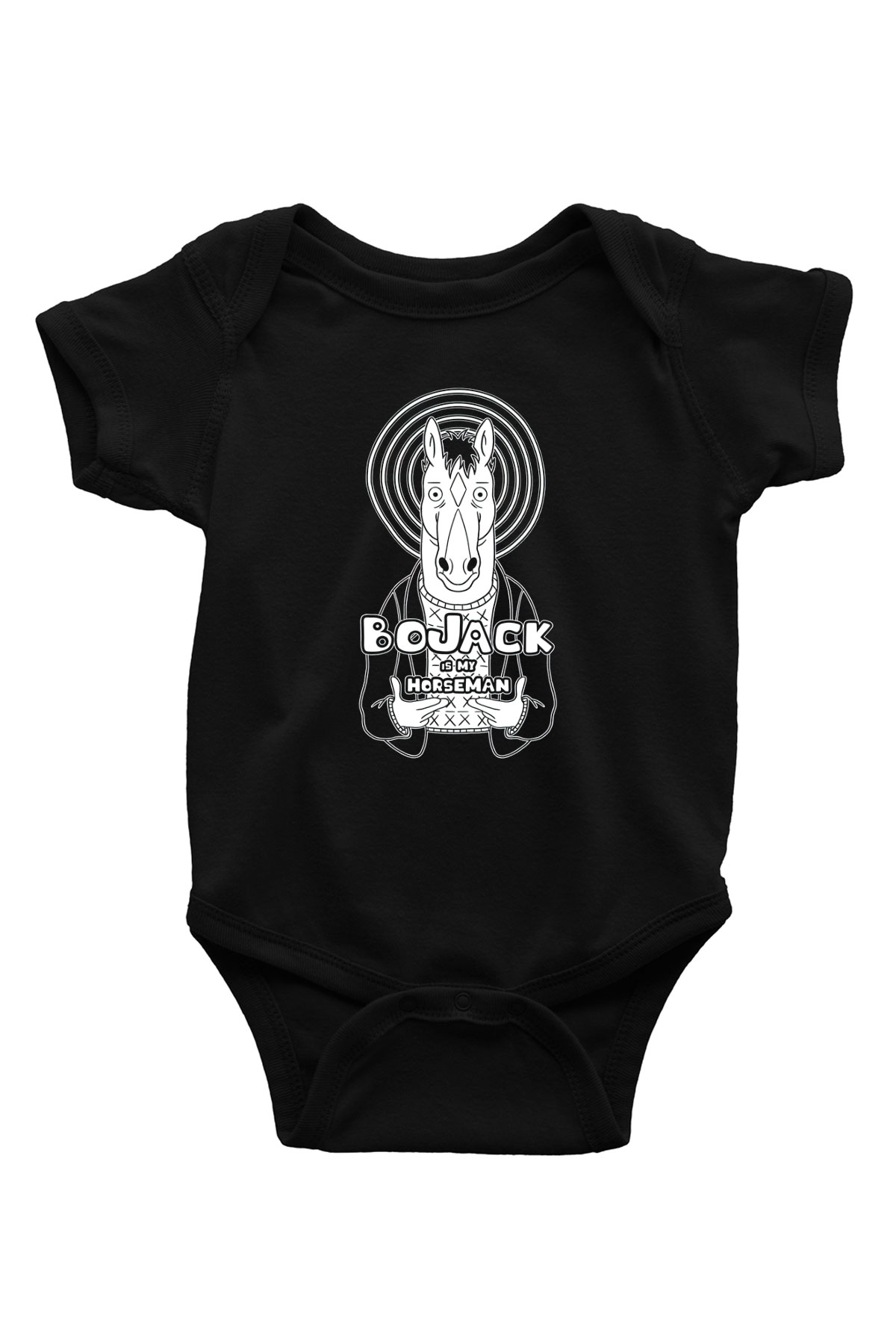 Bojack Horseman Baskılı Unisex Siyah Bebek Body - Zıbın
