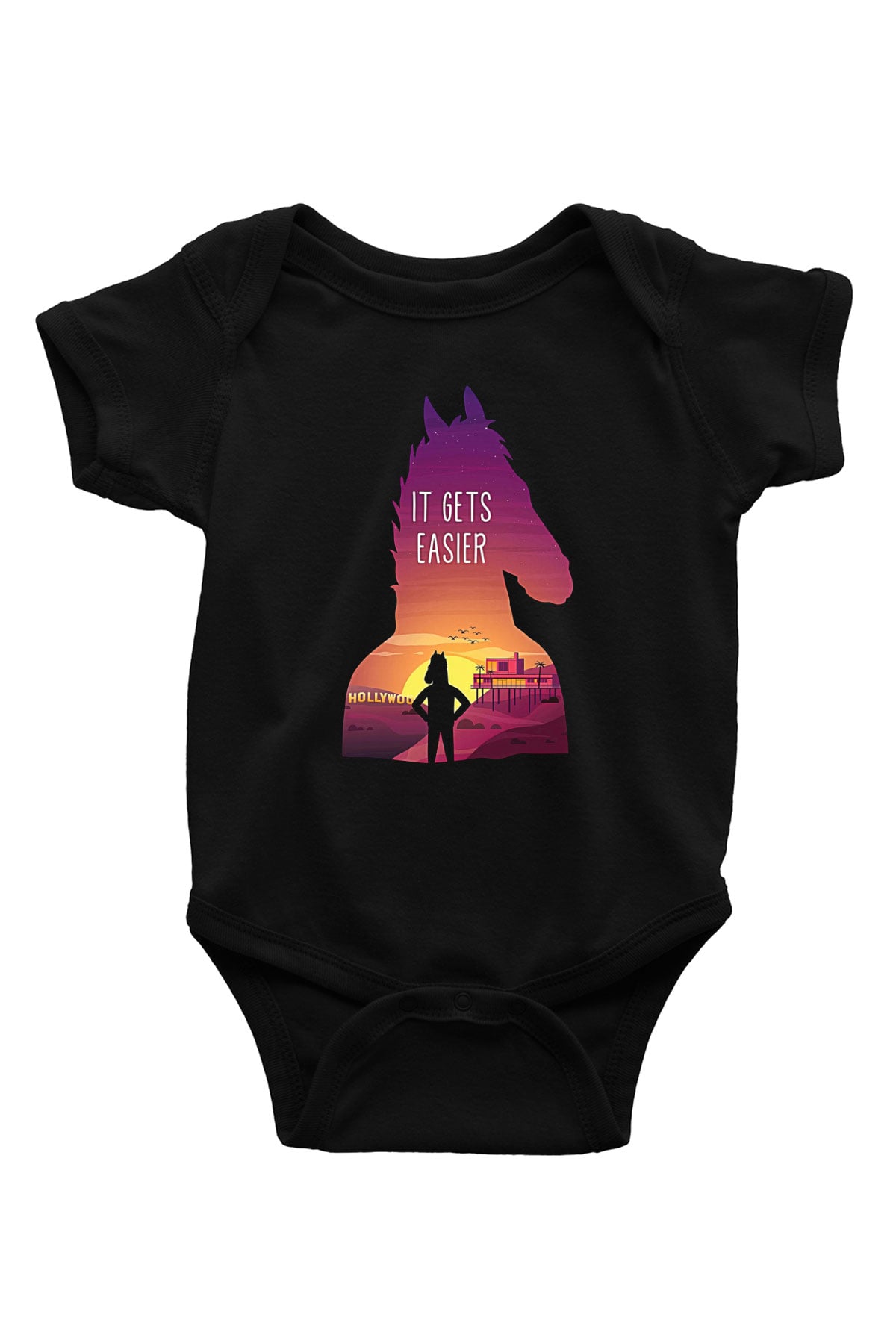 Bojack Horseman Baskılı Unisex Siyah Bebek Body - Zıbın