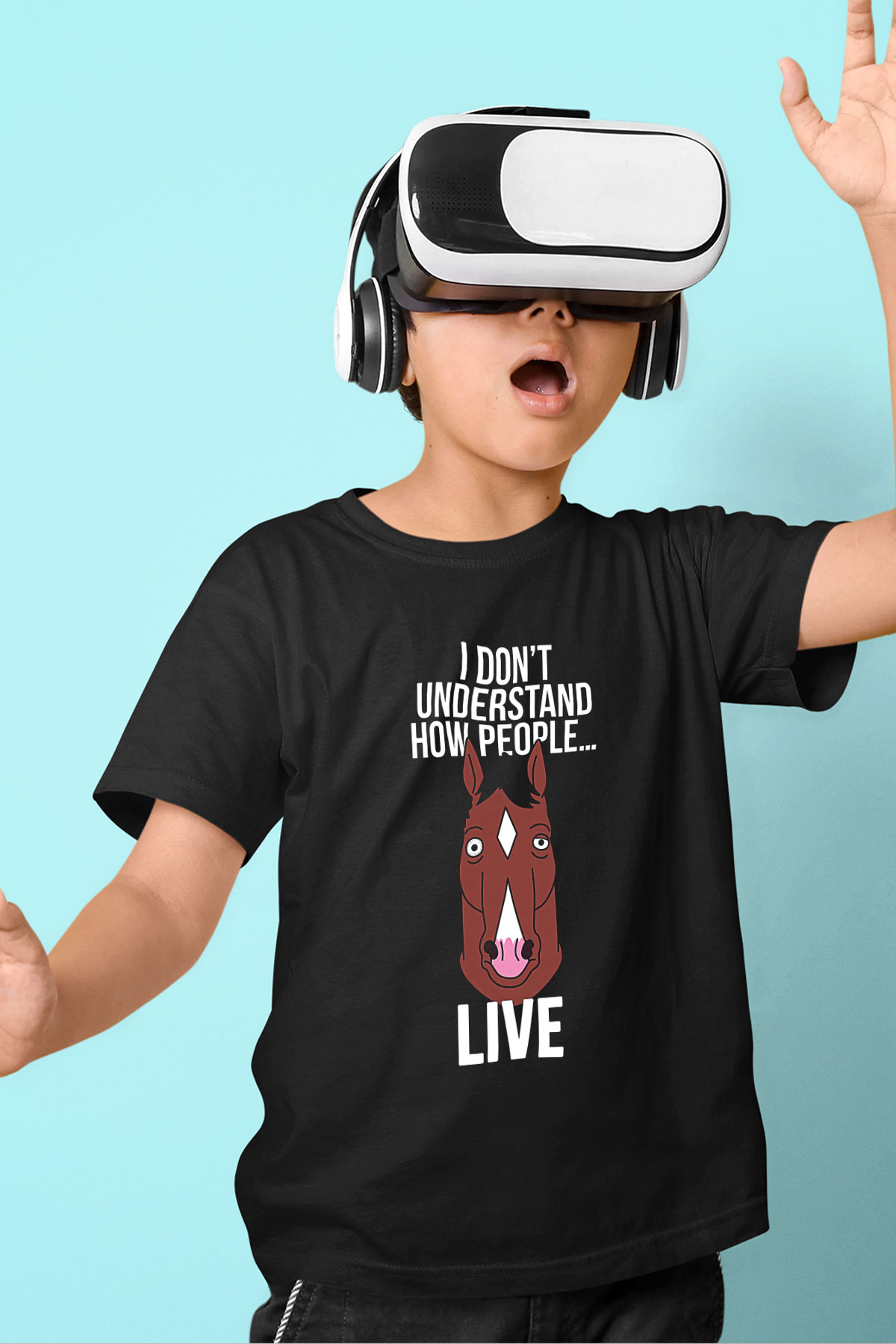 Bojack Horseman Baskılı Unisex Siyah Çocuk Tişört - Tshirt