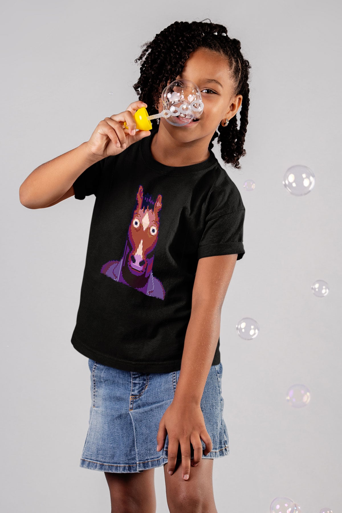 Bojack Horseman Baskılı Unisex Siyah Çocuk Tişört - Tshirt