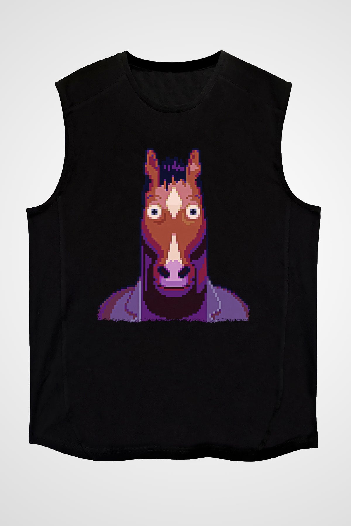 Bojack Horseman Baskılı Unisex Siyah Kolsuz Tişört - Tshirt