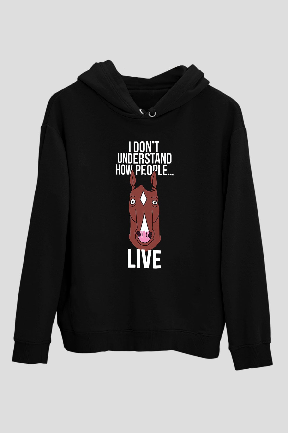 Bojack Horseman Baskılı Unisex Siyah Kapüşonlu Sweatshirt