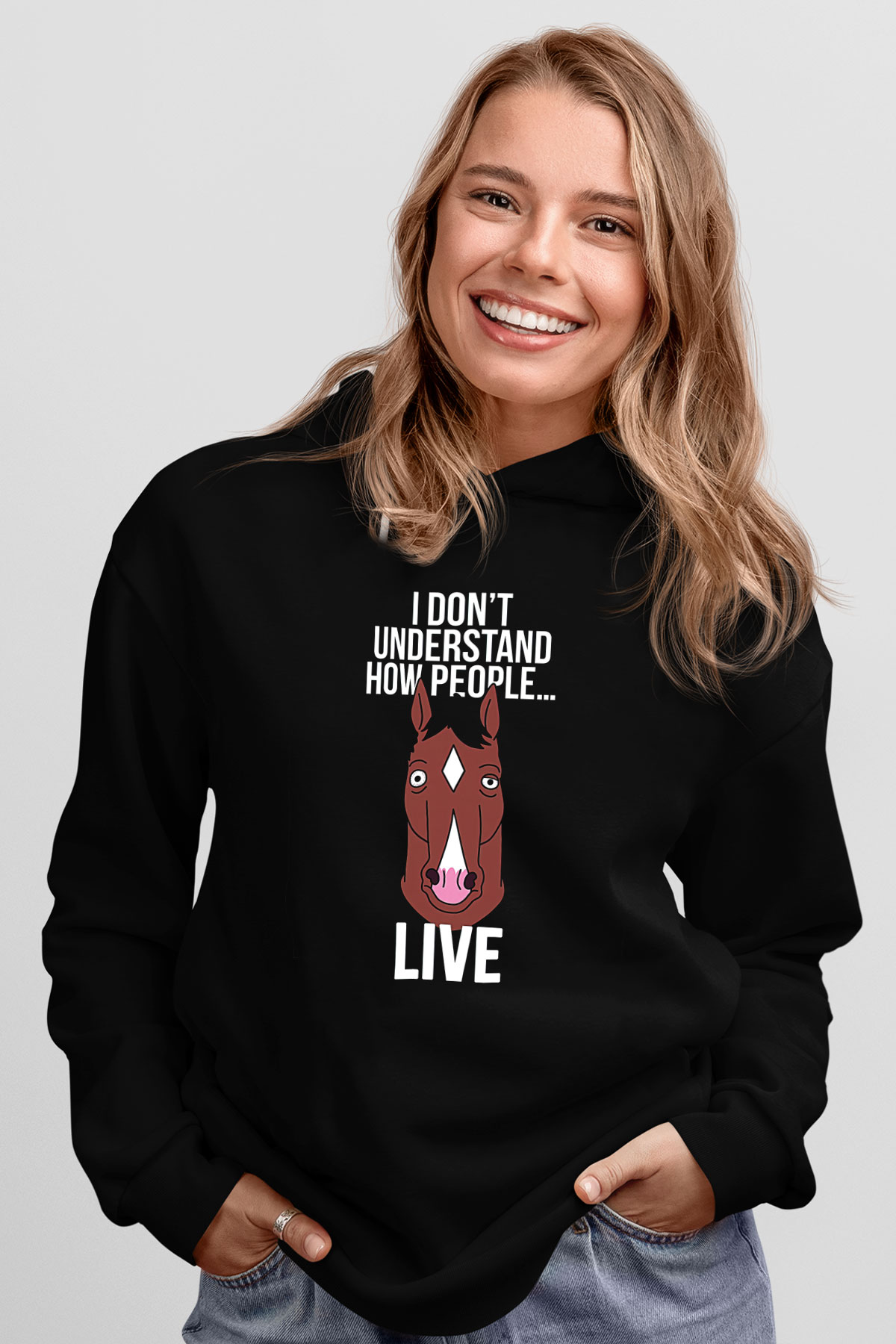 Bojack Horseman Baskılı Unisex Siyah Kapüşonlu Sweatshirt