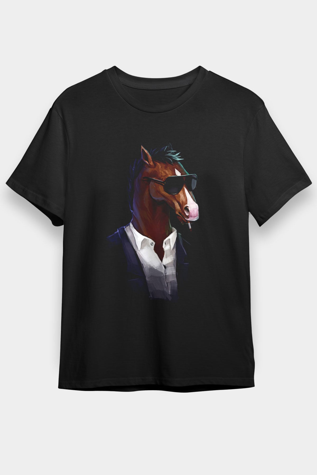 Bojack Horseman Baskılı Unisex Siyah Tişört - Tshirt
