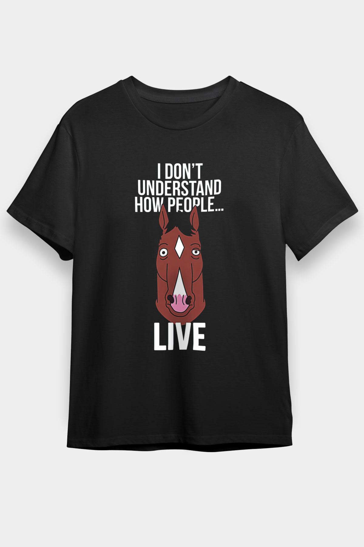 Bojack Horseman Baskılı Unisex Siyah Tişört - Tshirt