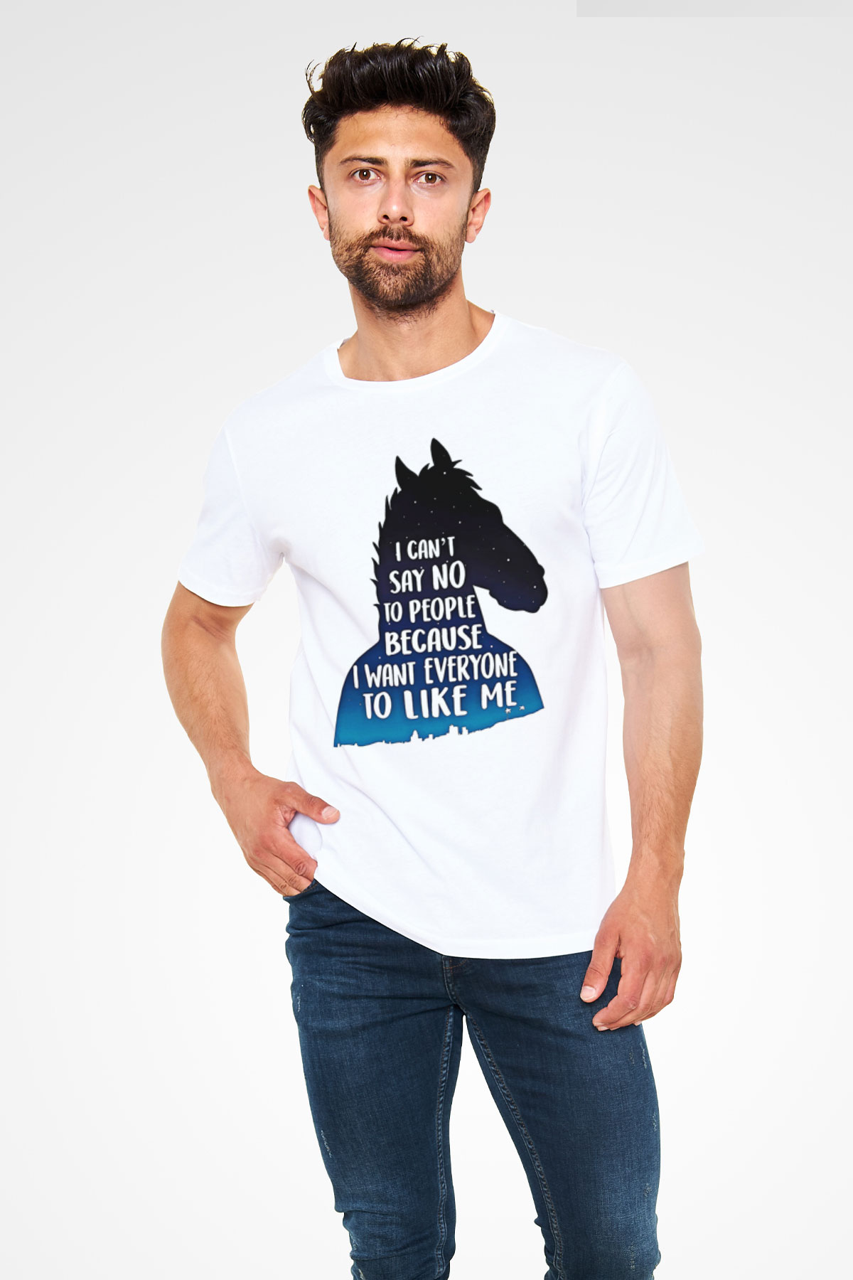 Bojack Horseman Unisex Baskılı Beyaz Tişört - Tshirt