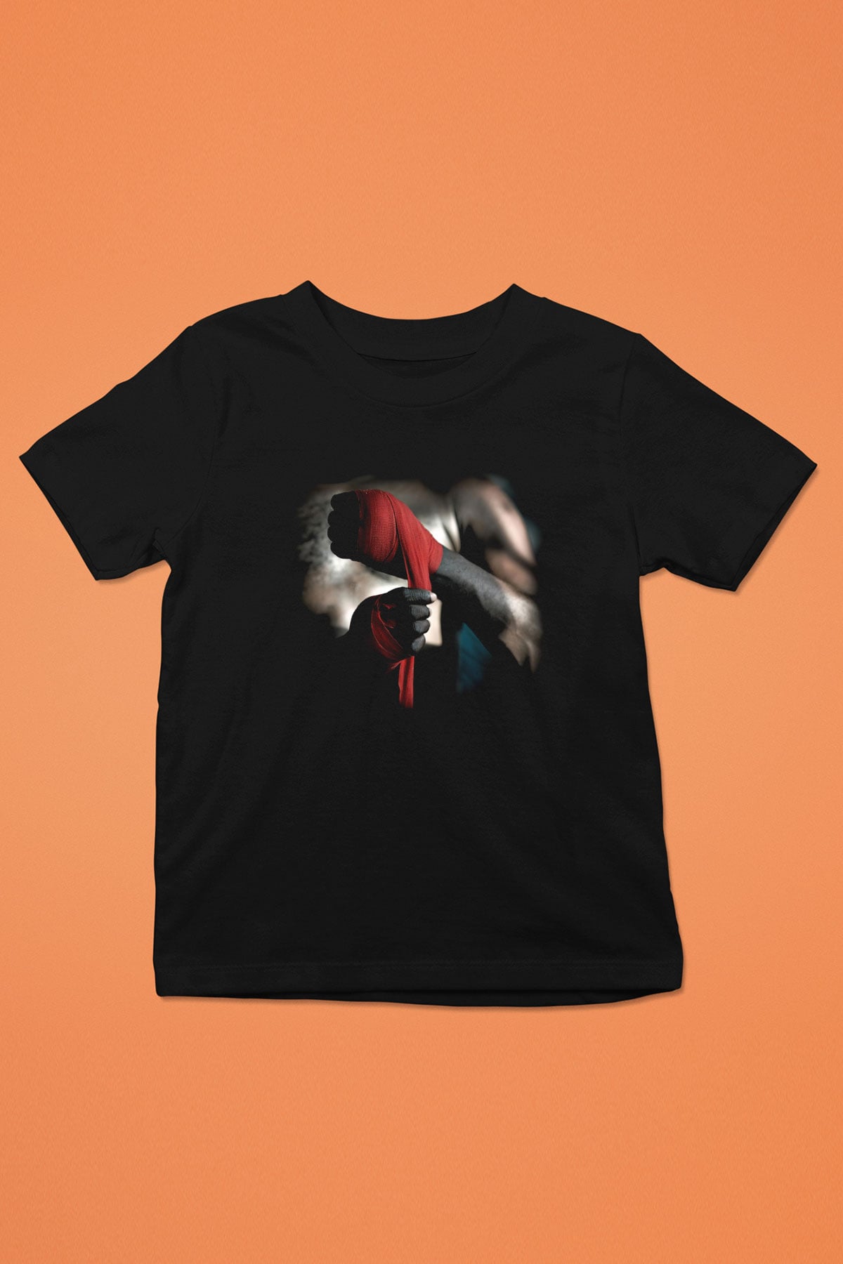 Boks Baskılı Siyah Unisex Çocuk Tişört