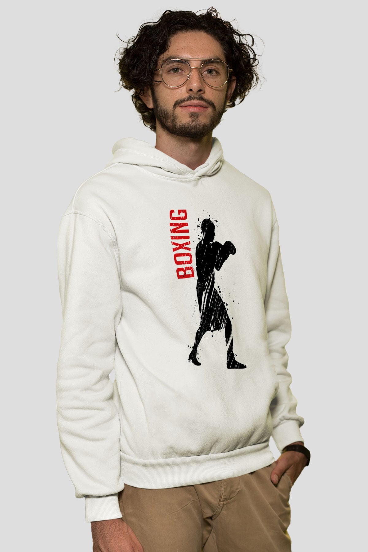 Boks Beyaz Unisex Hoodie