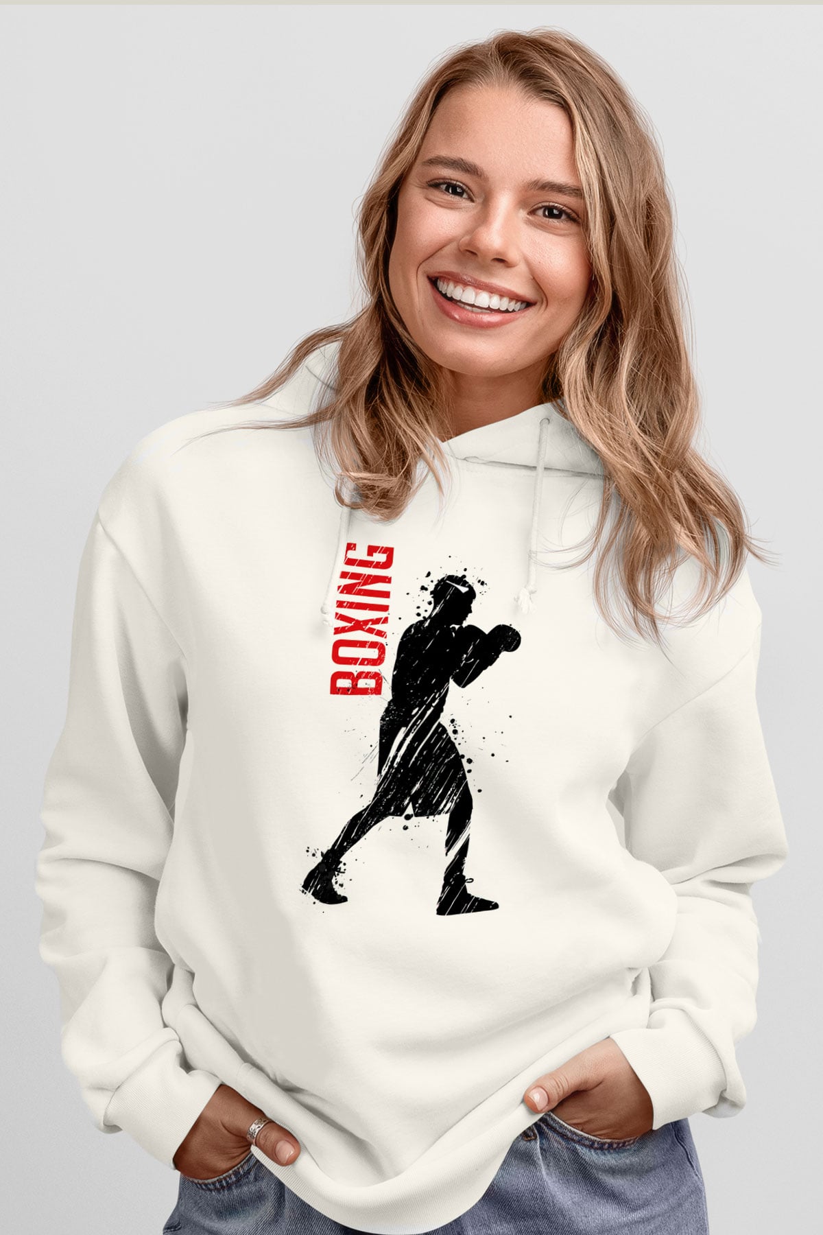 Boks Beyaz Unisex Hoodie