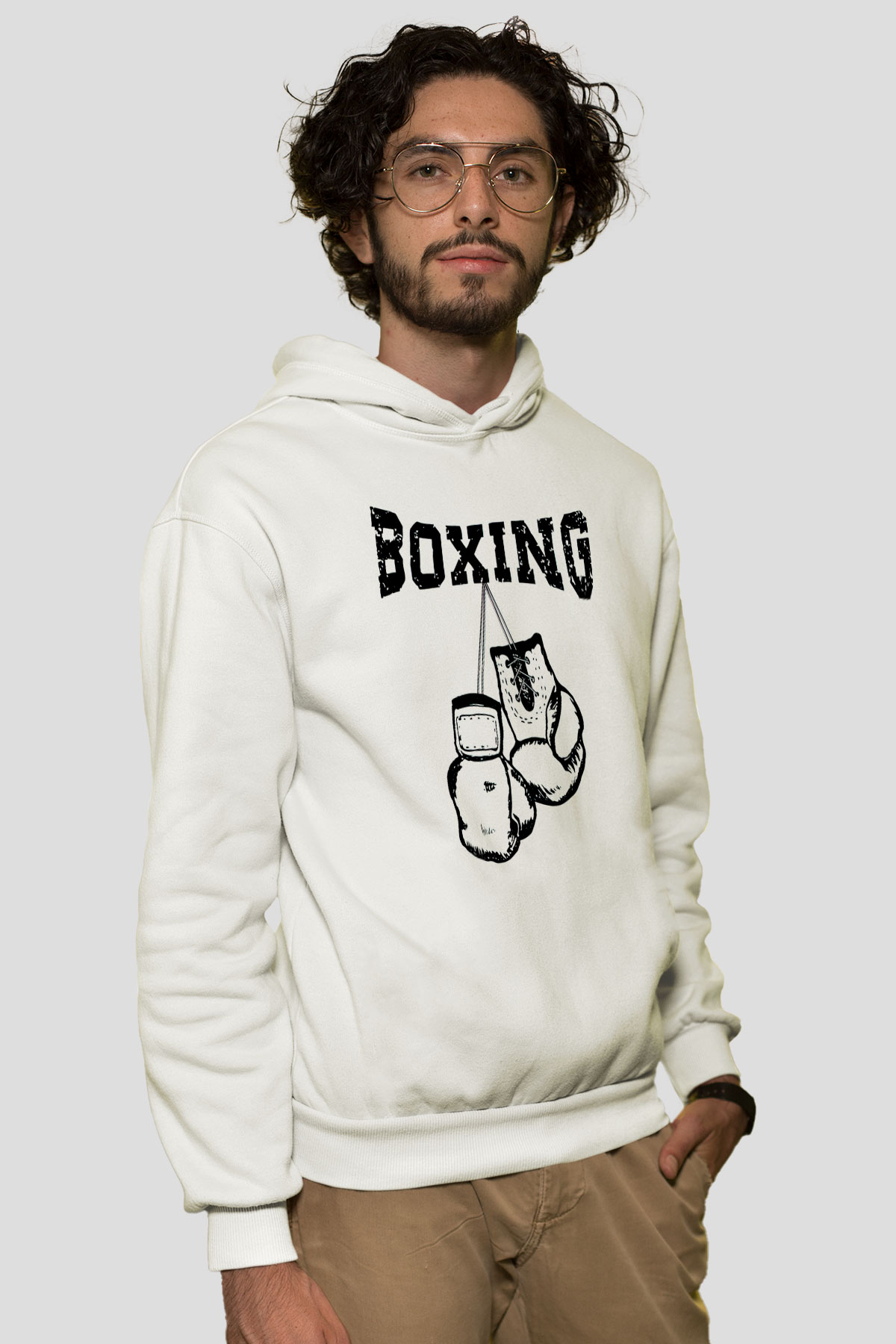 Boks Beyaz Unisex Hoodie