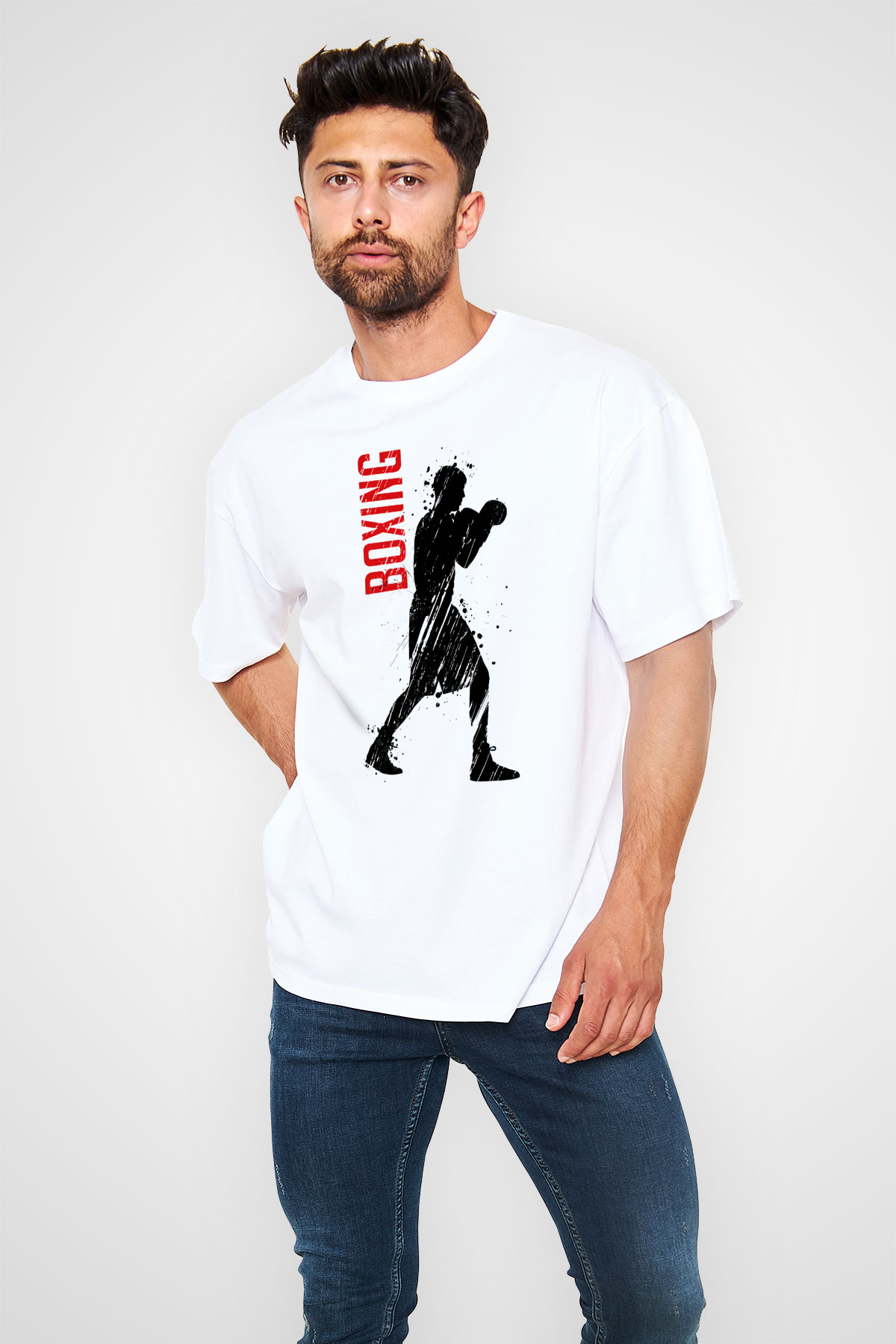 Boks Beyaz Unisex Oversize Tişört T-Shirt