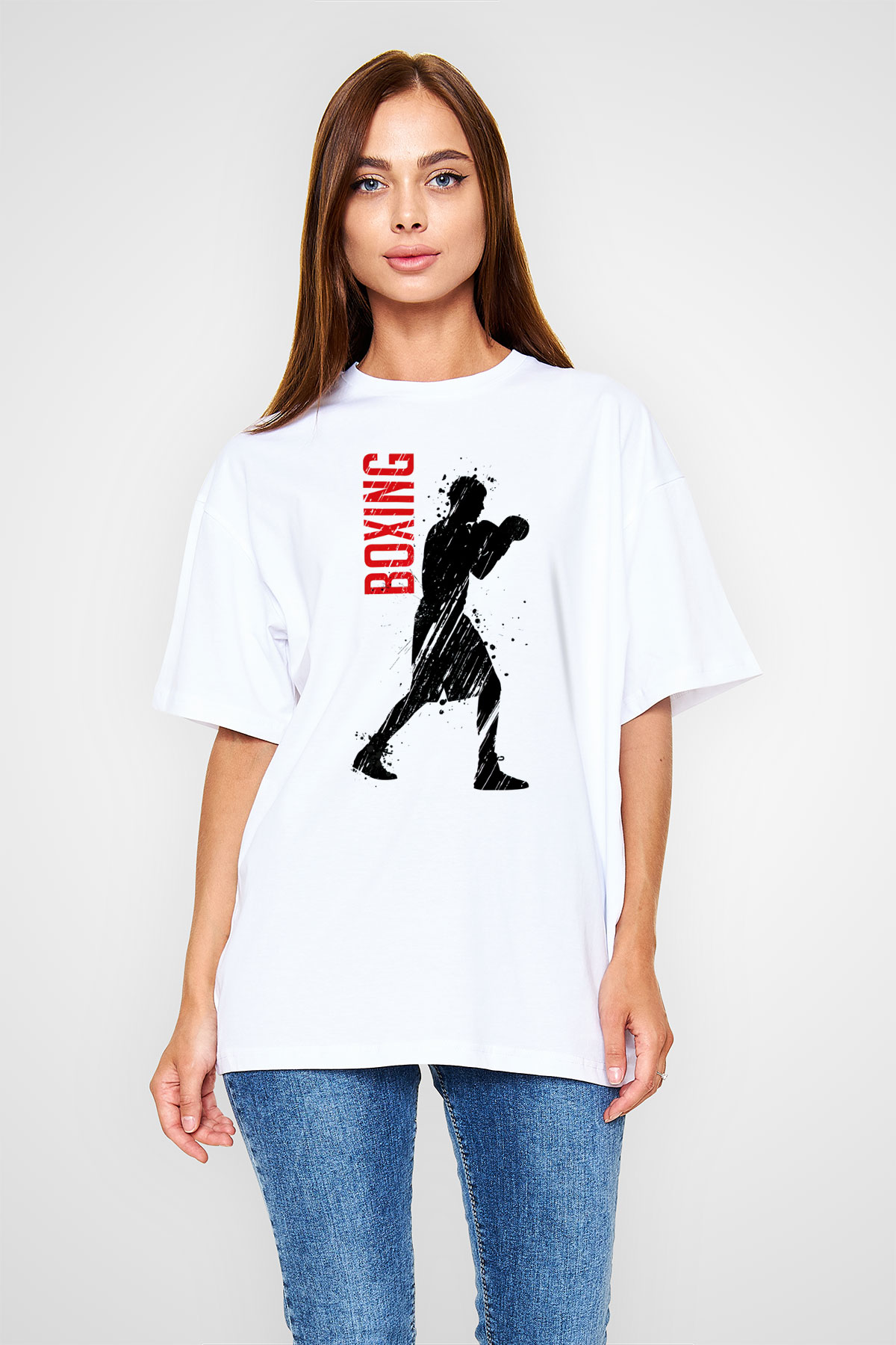 Boks Beyaz Unisex Oversize Tişört T-Shirt