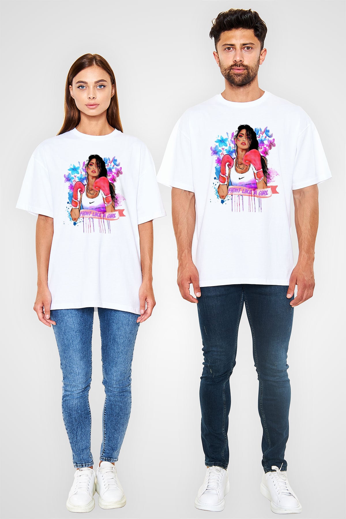 Boks Beyaz Unisex Oversize Tişört T-Shirt
