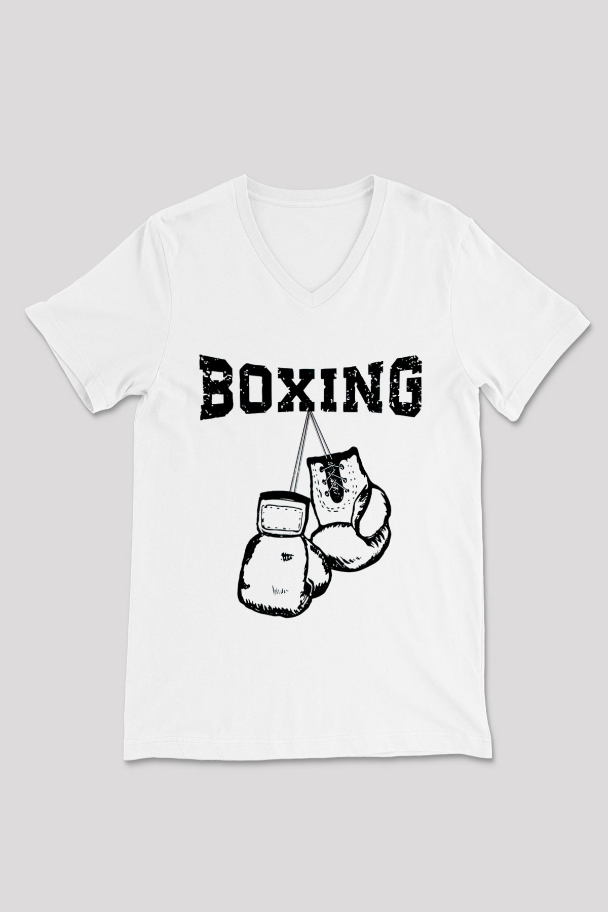 Boks Beyaz Unisex V Yaka Tişört T-Shirt