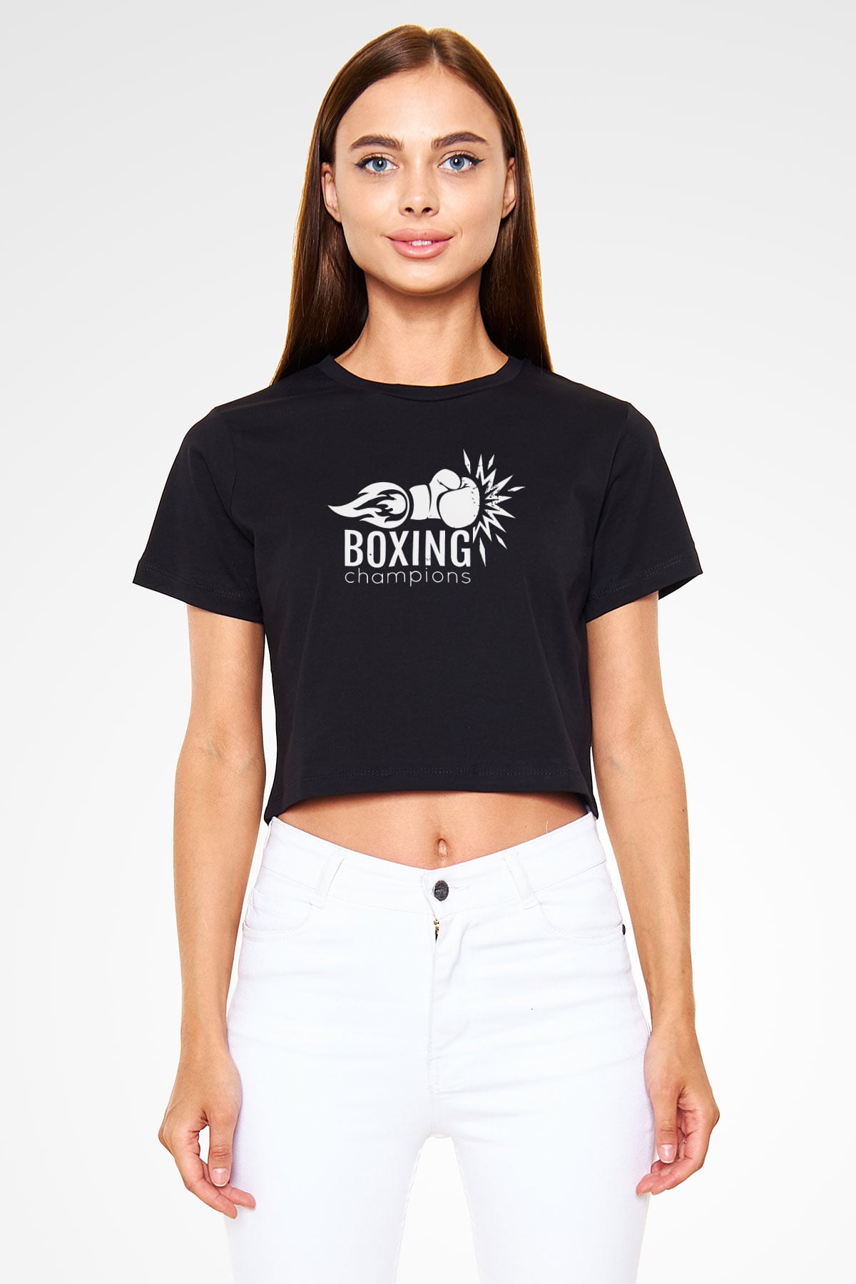 Boks Siyah  Crop Top Tişört